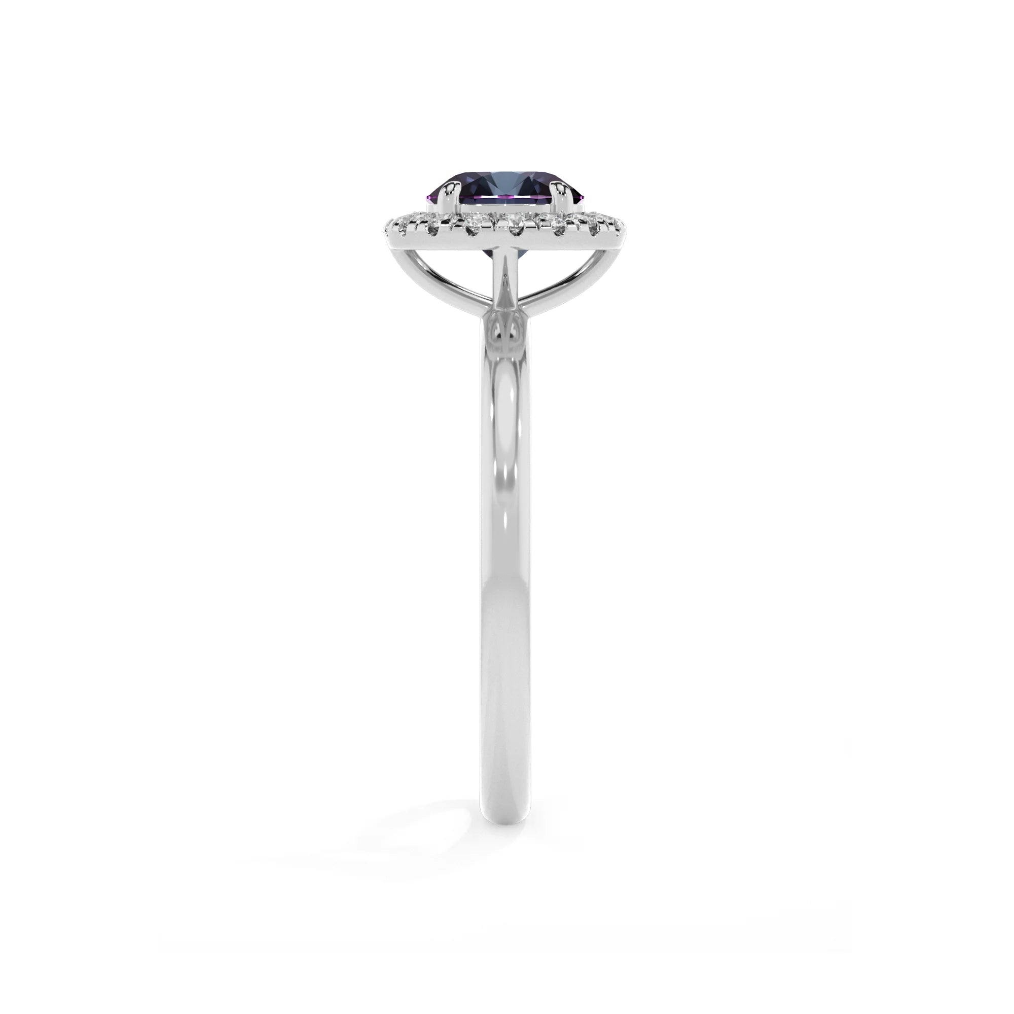 lab grown alexandrite round solitaire rings in white gold 