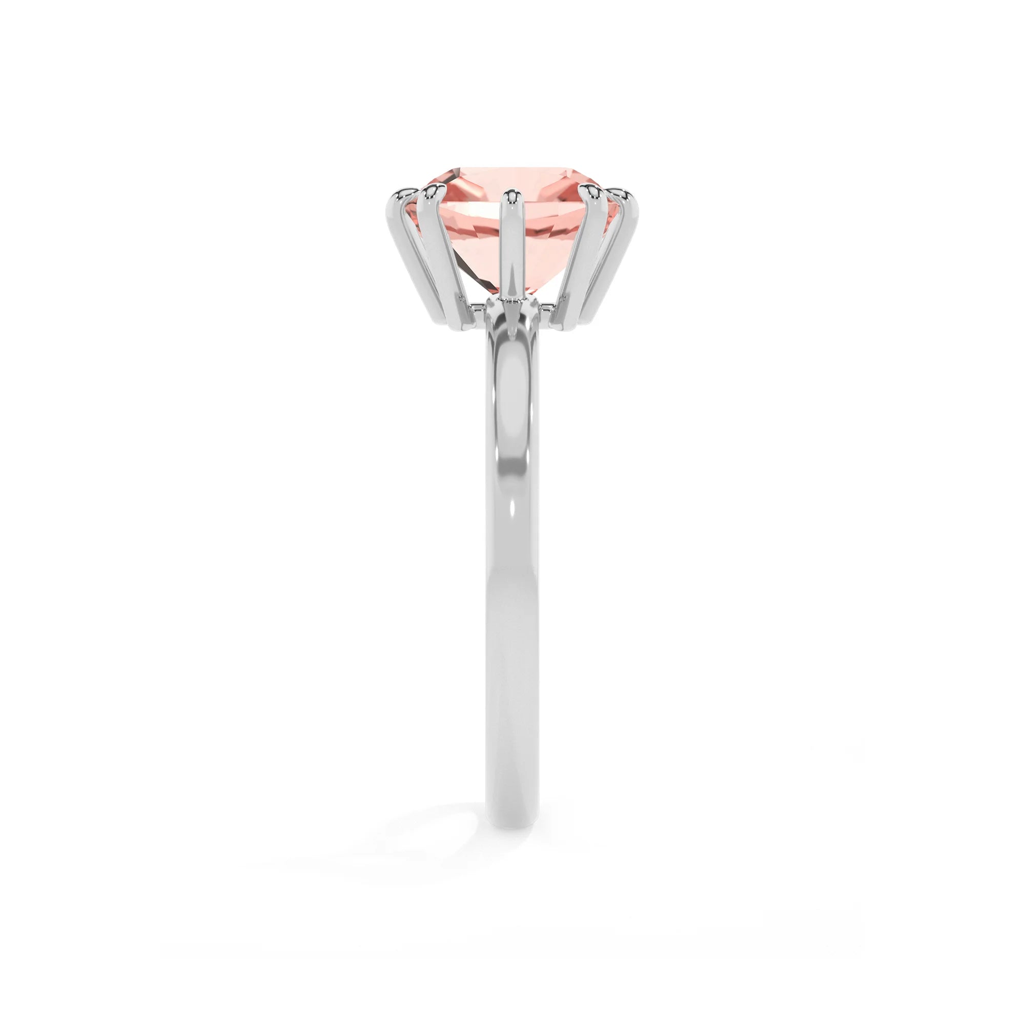 lab grown morganite cushion solitaire rings in sterling silver 