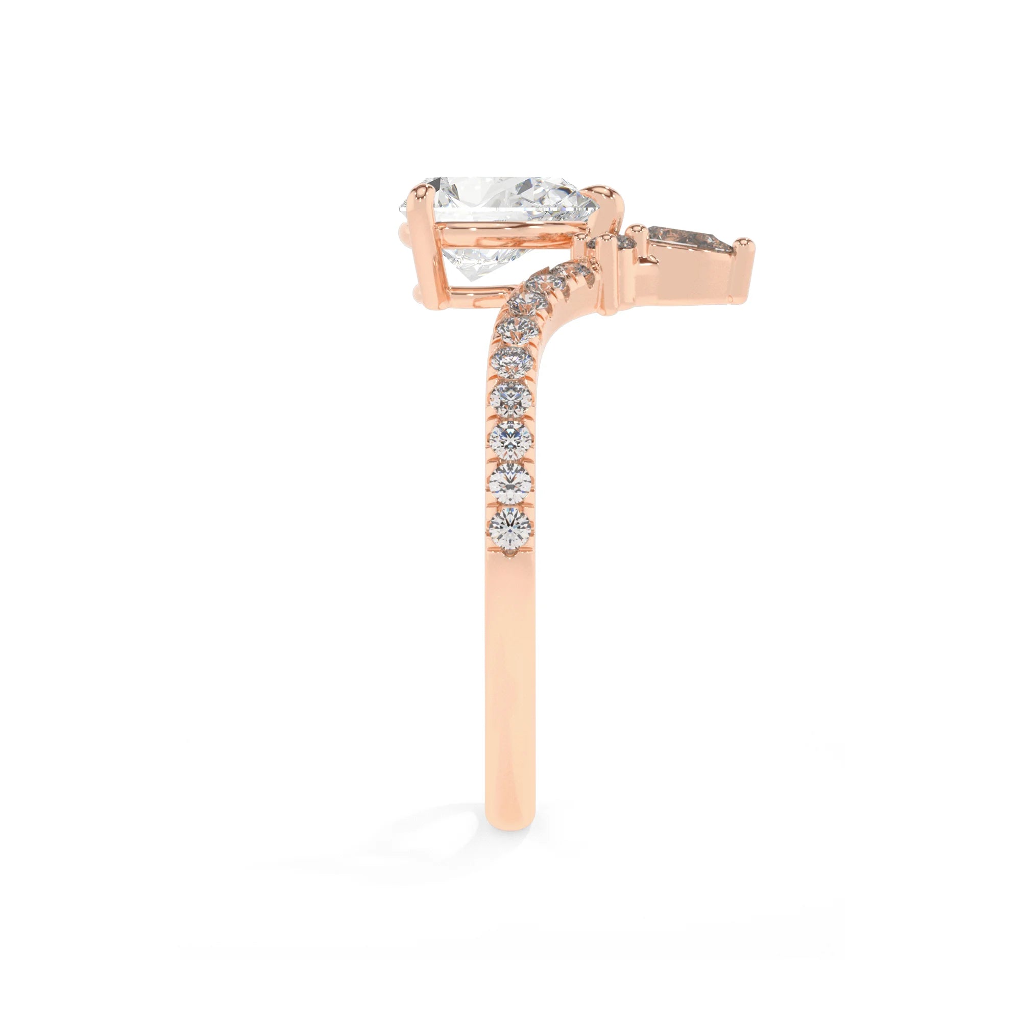 lab grown moissanite pear solitaire rings in rose gold 