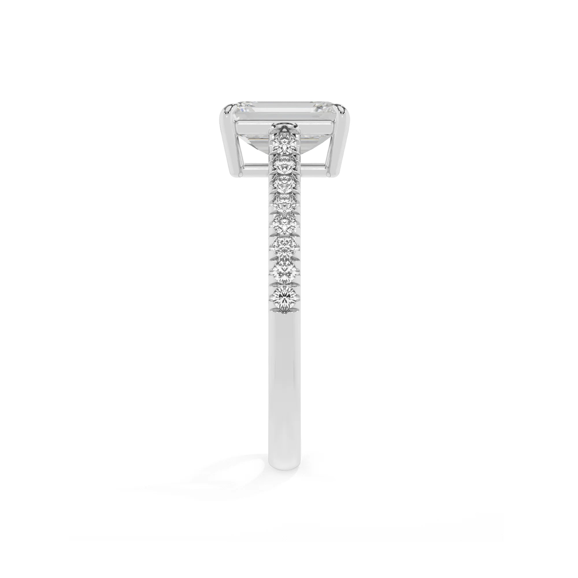 lab grown moissanite emerald cut half eternity solitaire engagement rings in sterling silver 