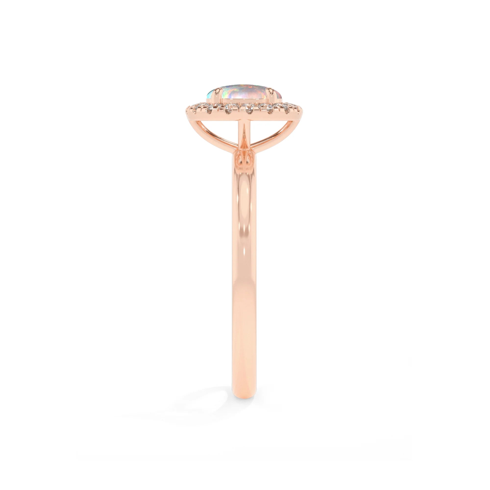 lab grown opal round solitaire rings in rose gold 