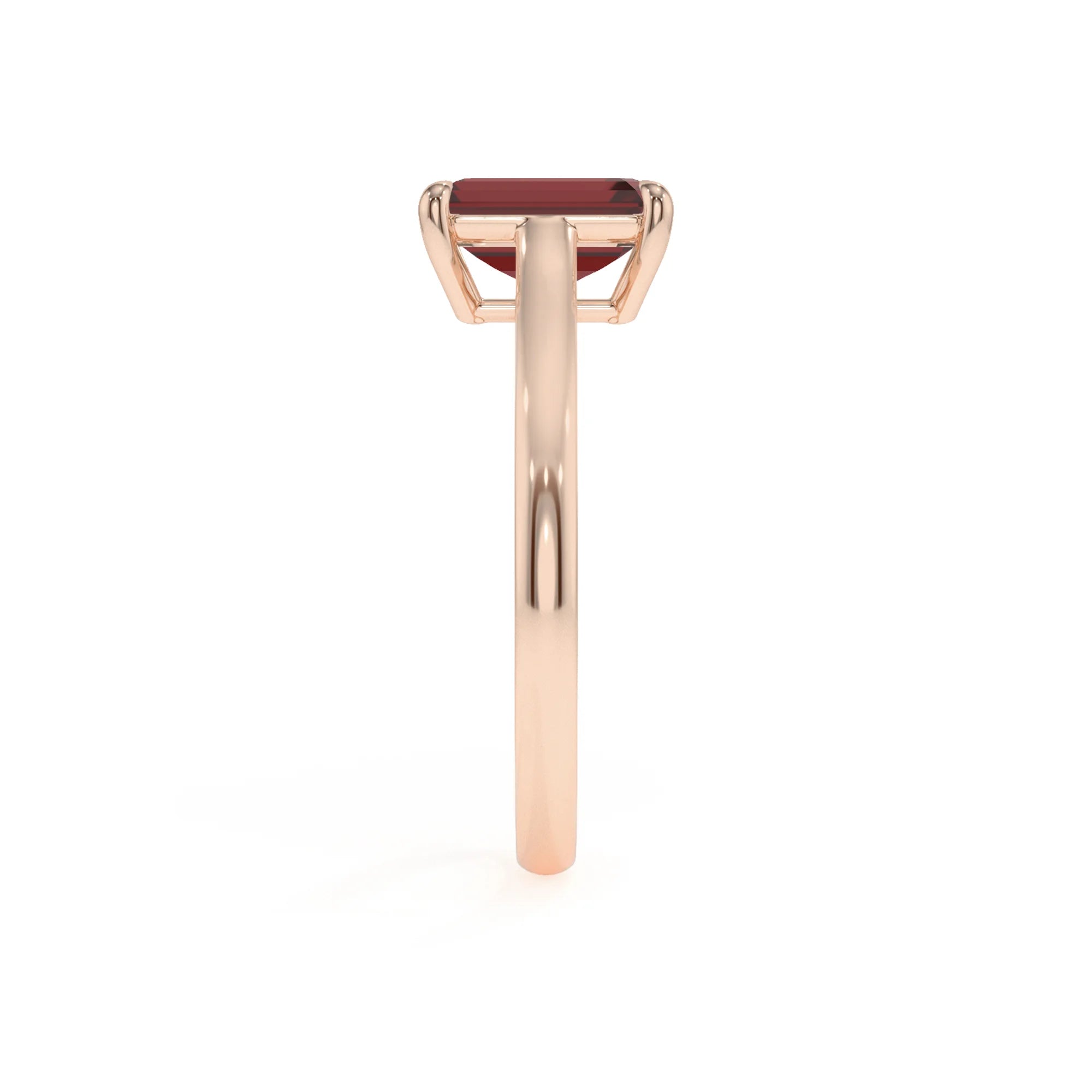 natural garnet emerald cut solitaire rings in rose gold 