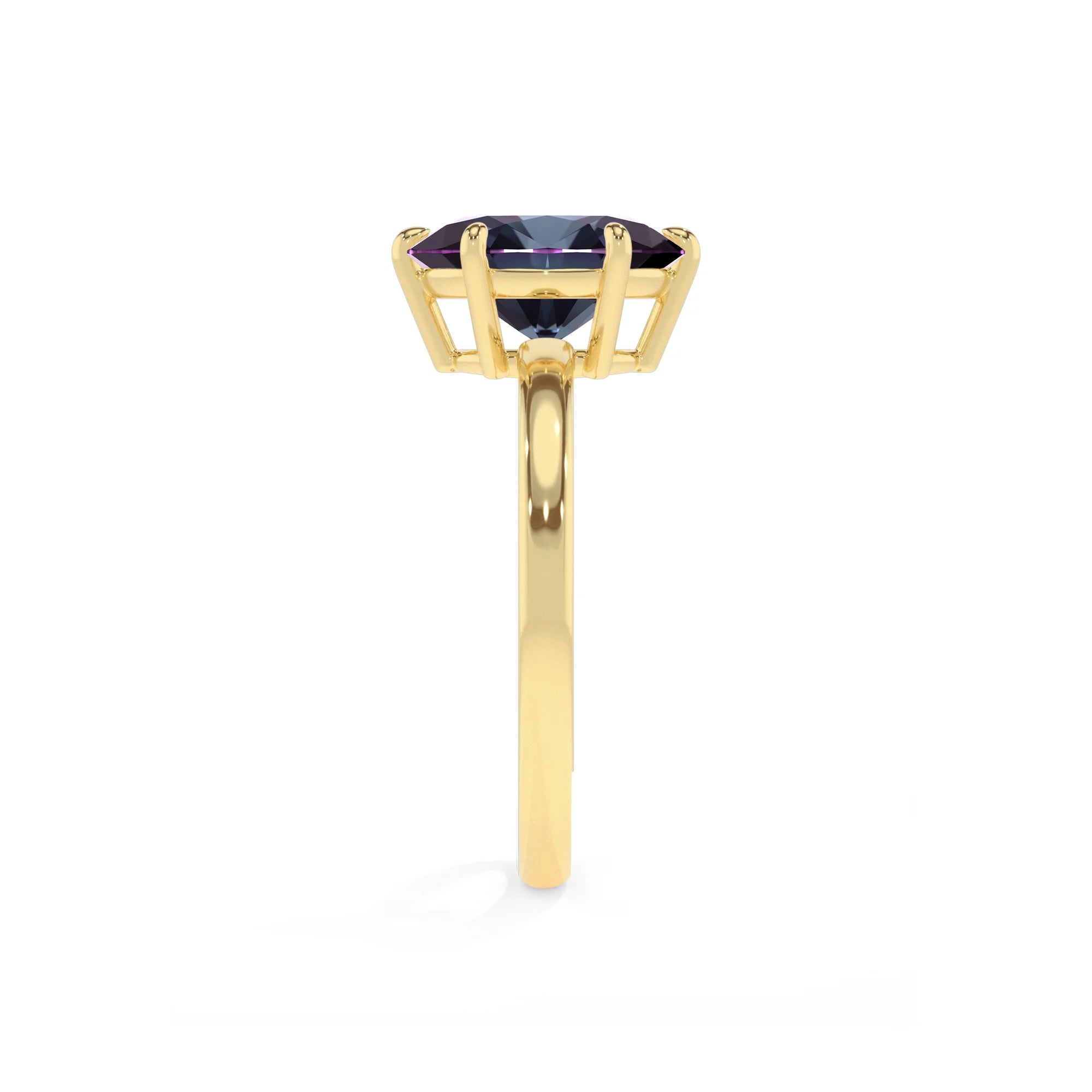 lab grown alexandrite oval solitaire rings in yellow gold 