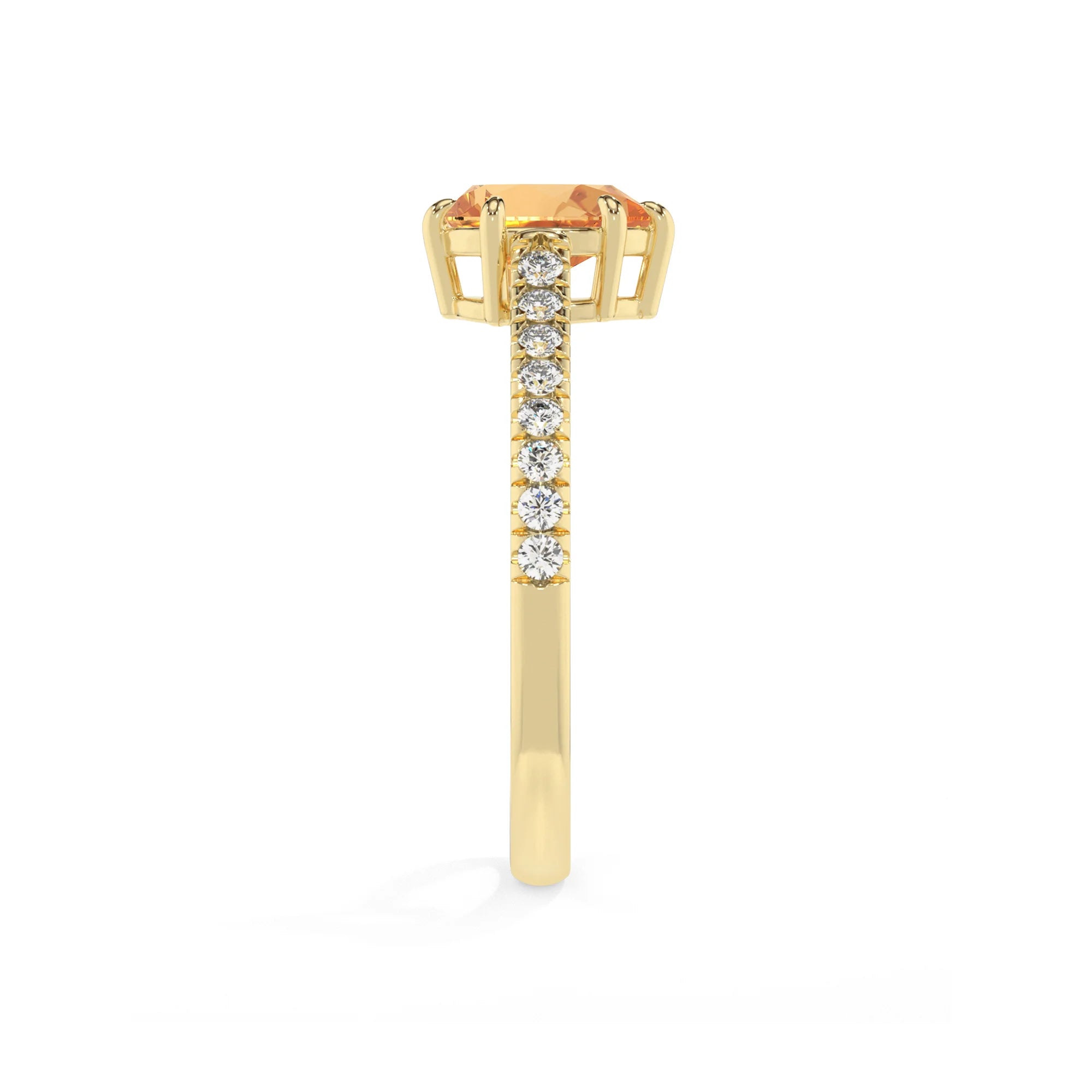 lab grown citrine pear half eternity solitaire engagement rings in yellow gold 
