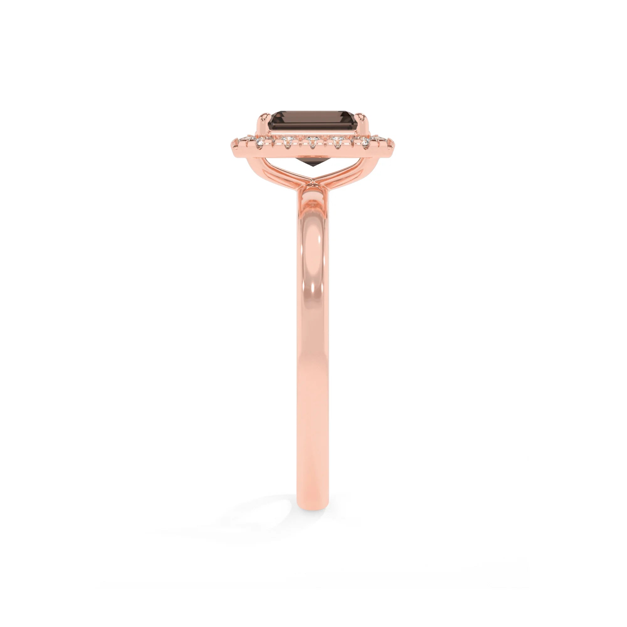 natural smoky-quartz emerald cut solitaire rings in rose gold 