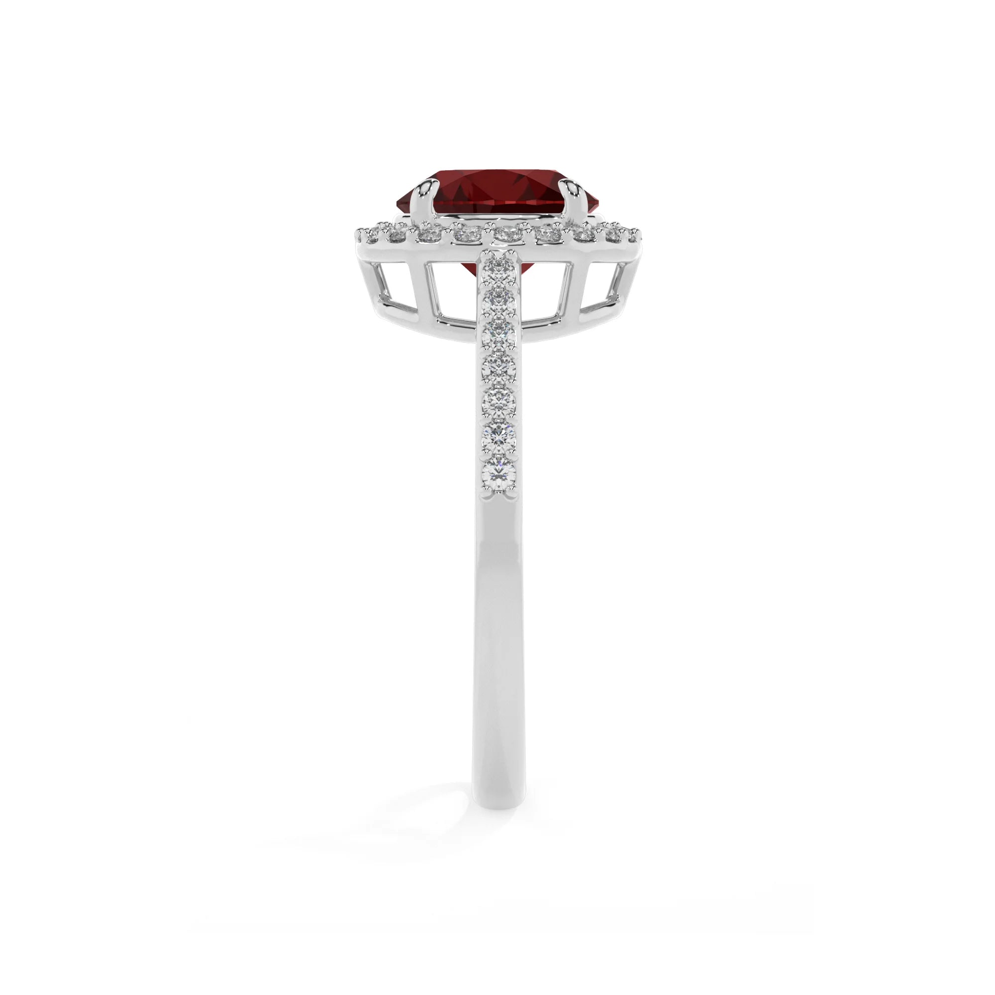 natural garnet round solitaire rings in white gold 