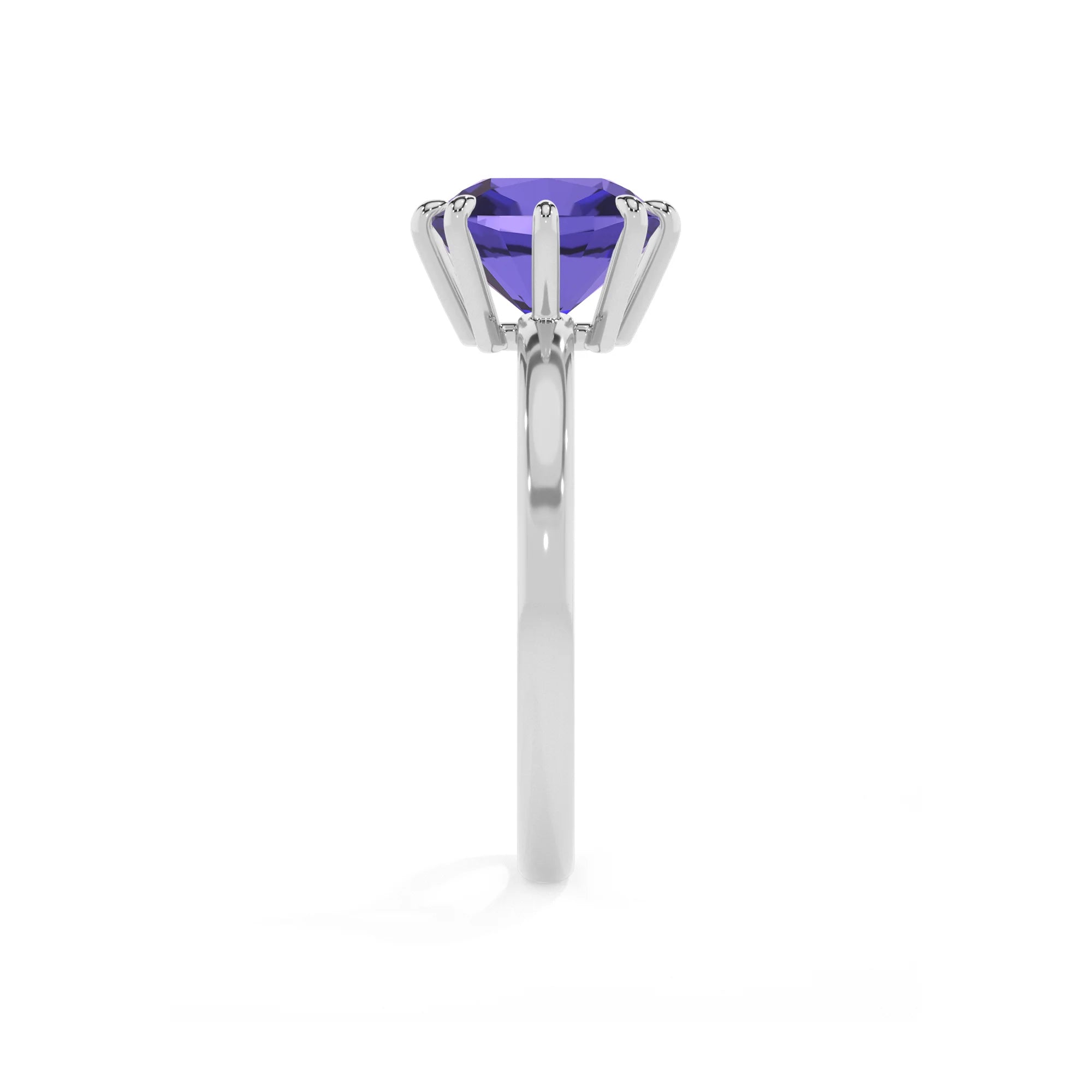 lab grown tanzanite cushion solitaire rings in platinum 