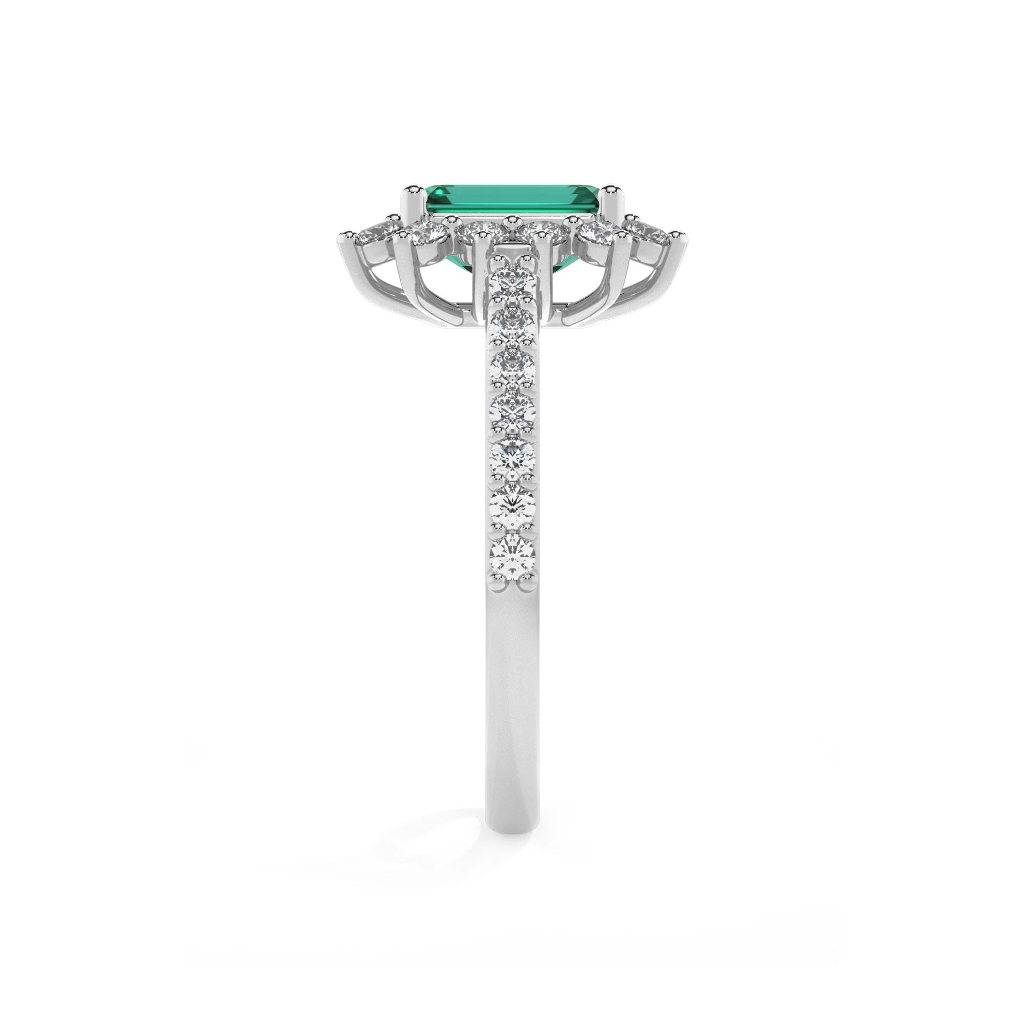 lab grown emerald octogon cut solitaire rings in white gold 