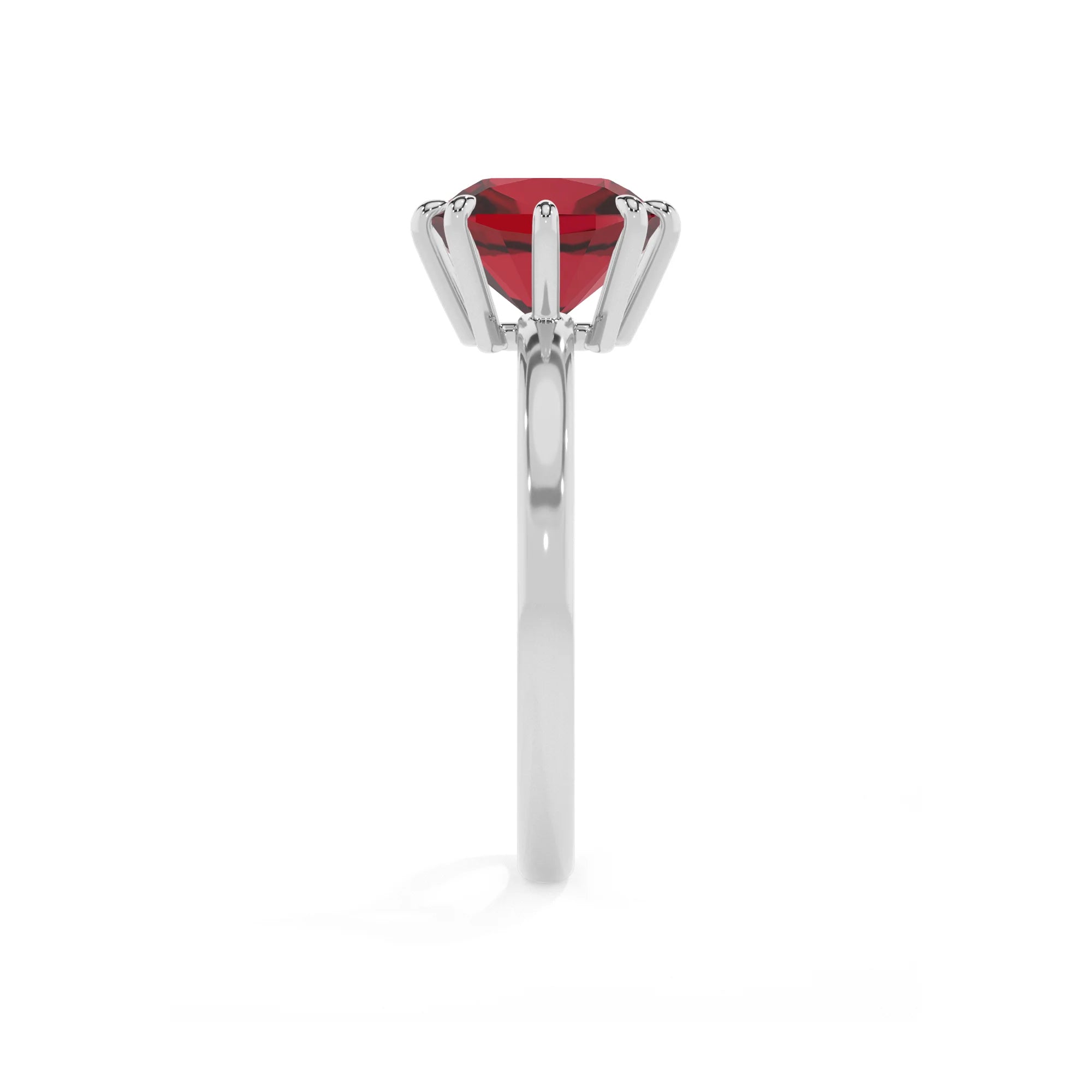 lab grown ruby cushion solitaire rings in white gold 