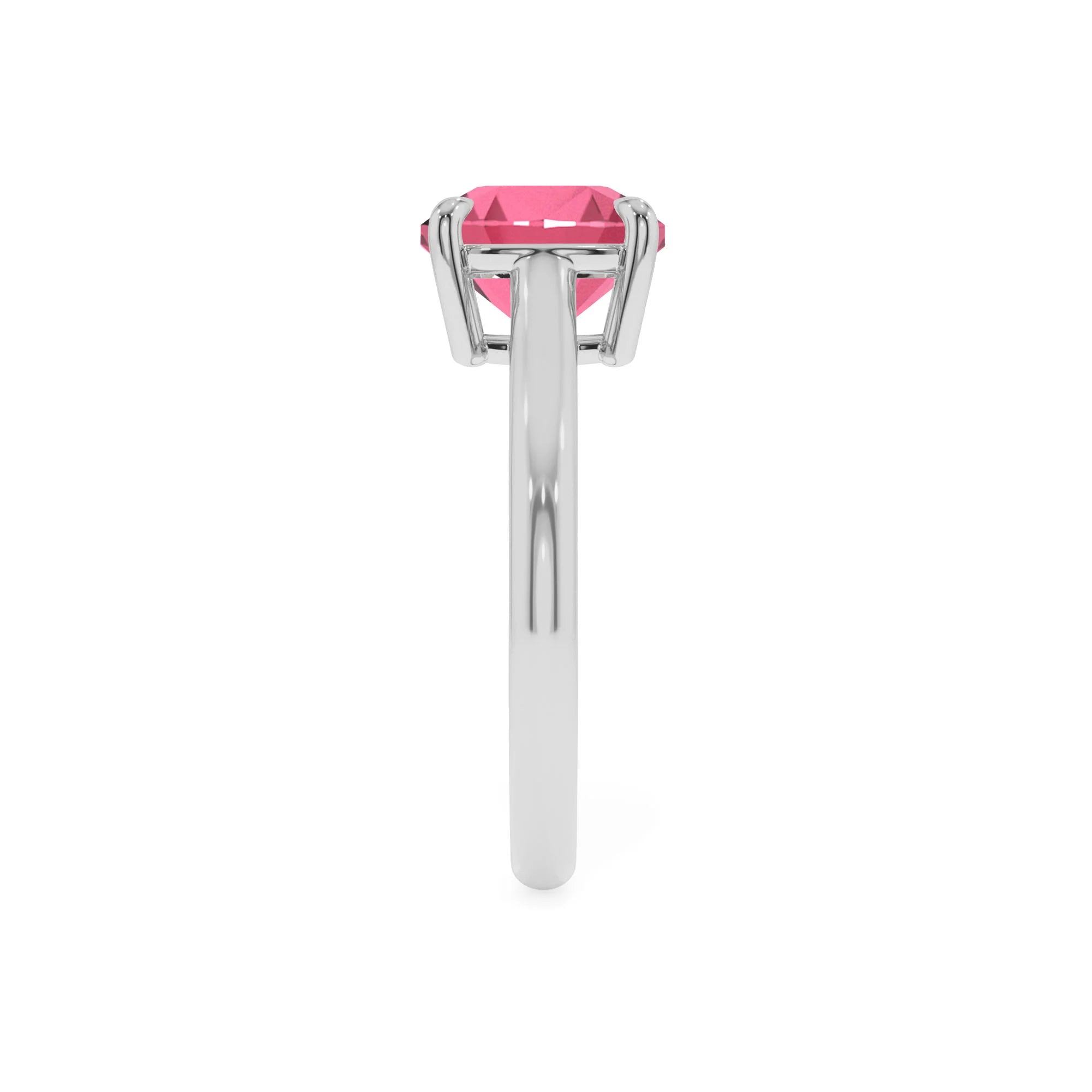 lab grown pink-tourmaline cushion solitaire rings in platinum 