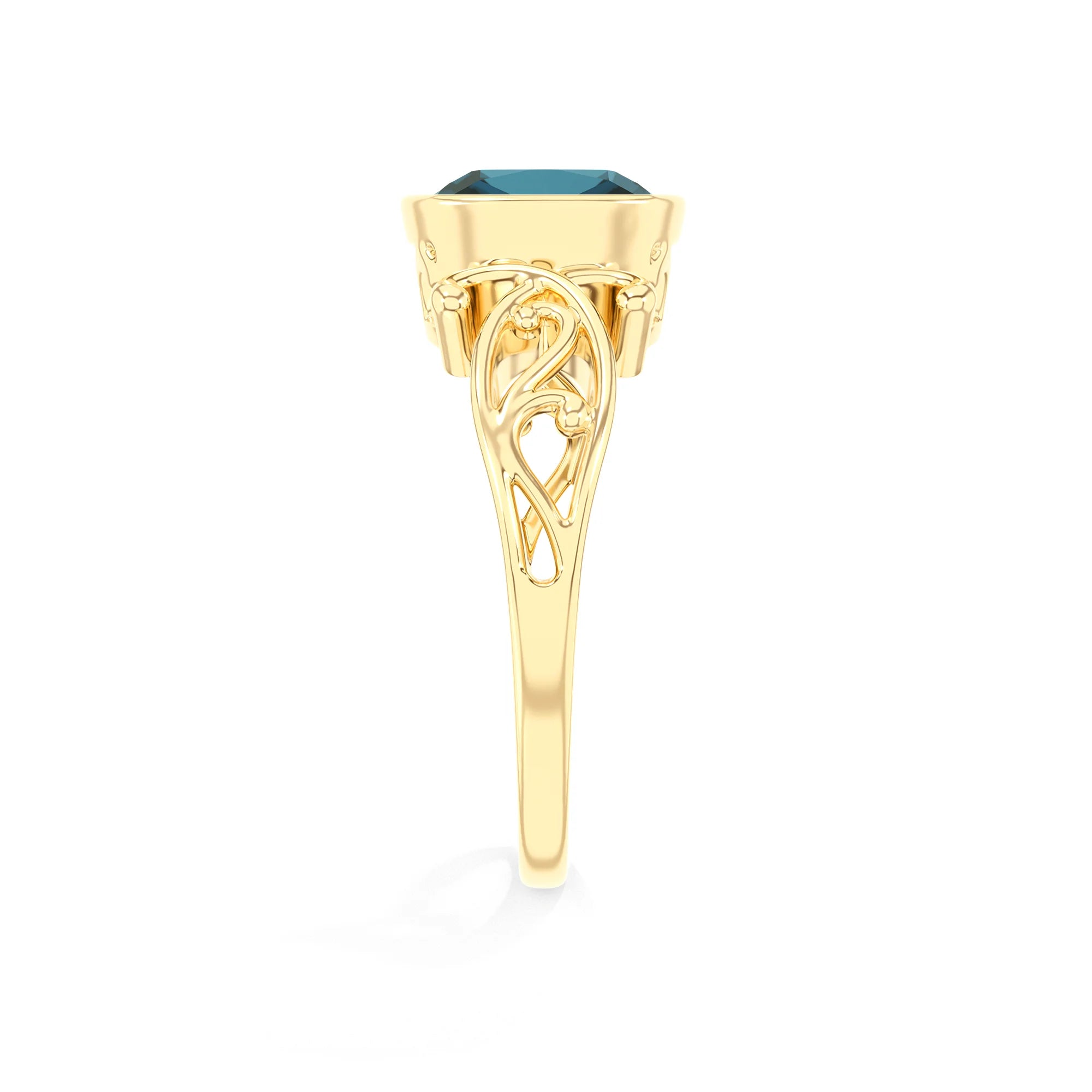 natural london-blue-topaz cushion solitaire rings in yellow gold 