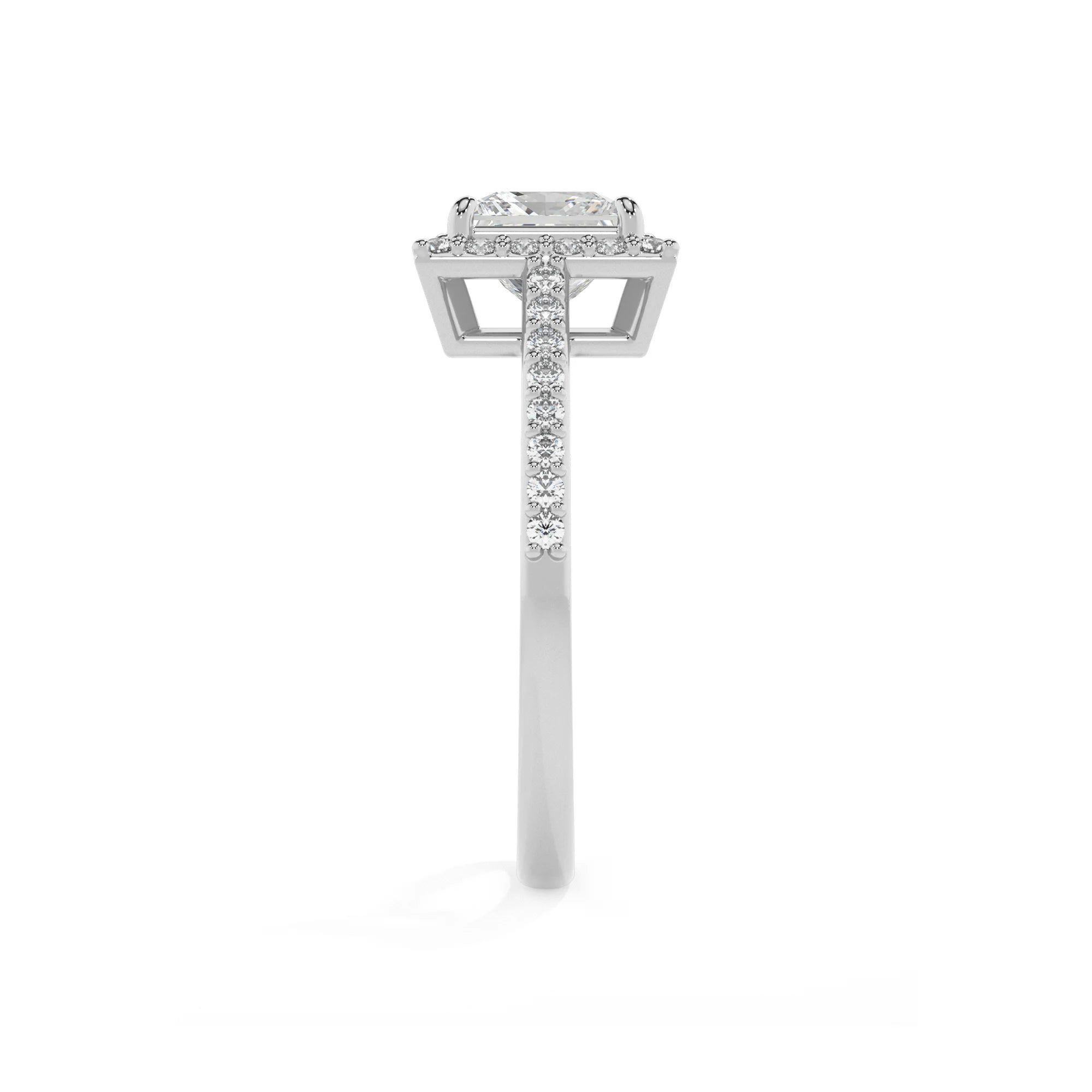 lab grown moissanite princess solitaire rings in platinum 