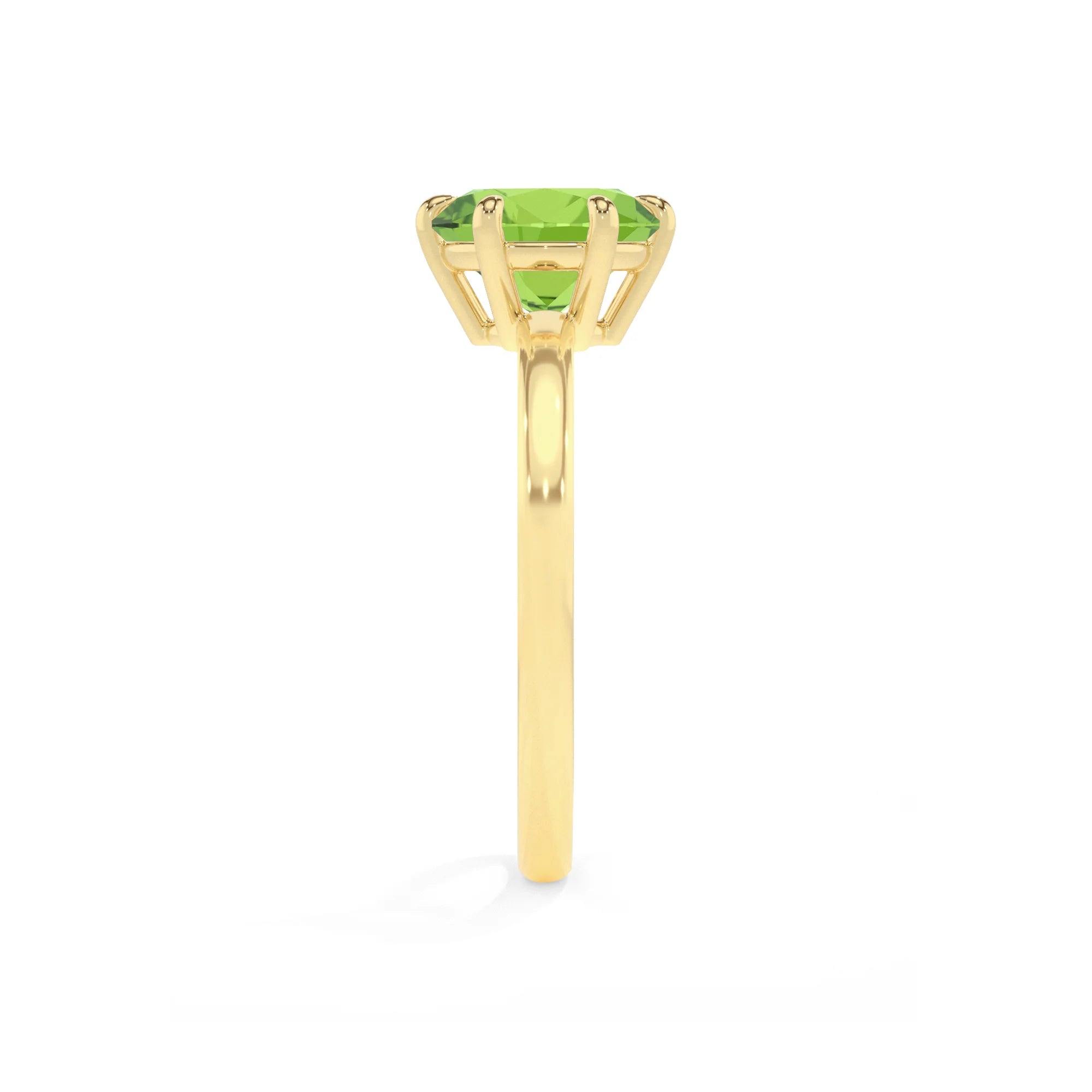 natural peridot round solitaire rings in yellow gold 