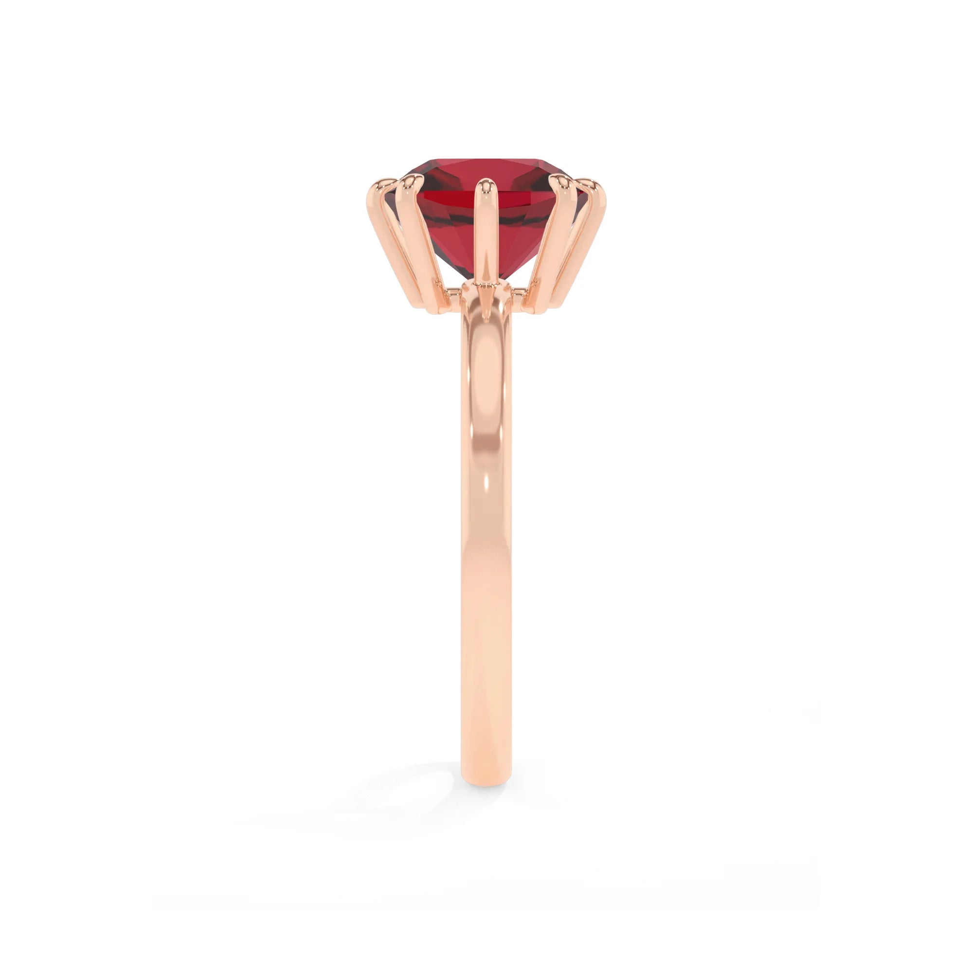 lab grown ruby cushion solitaire rings in rose gold 
