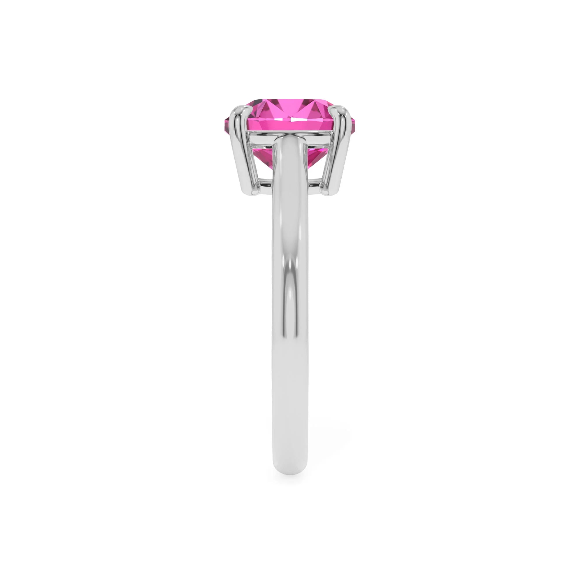 lab grown pink-sapphire cushion solitaire rings in platinum 