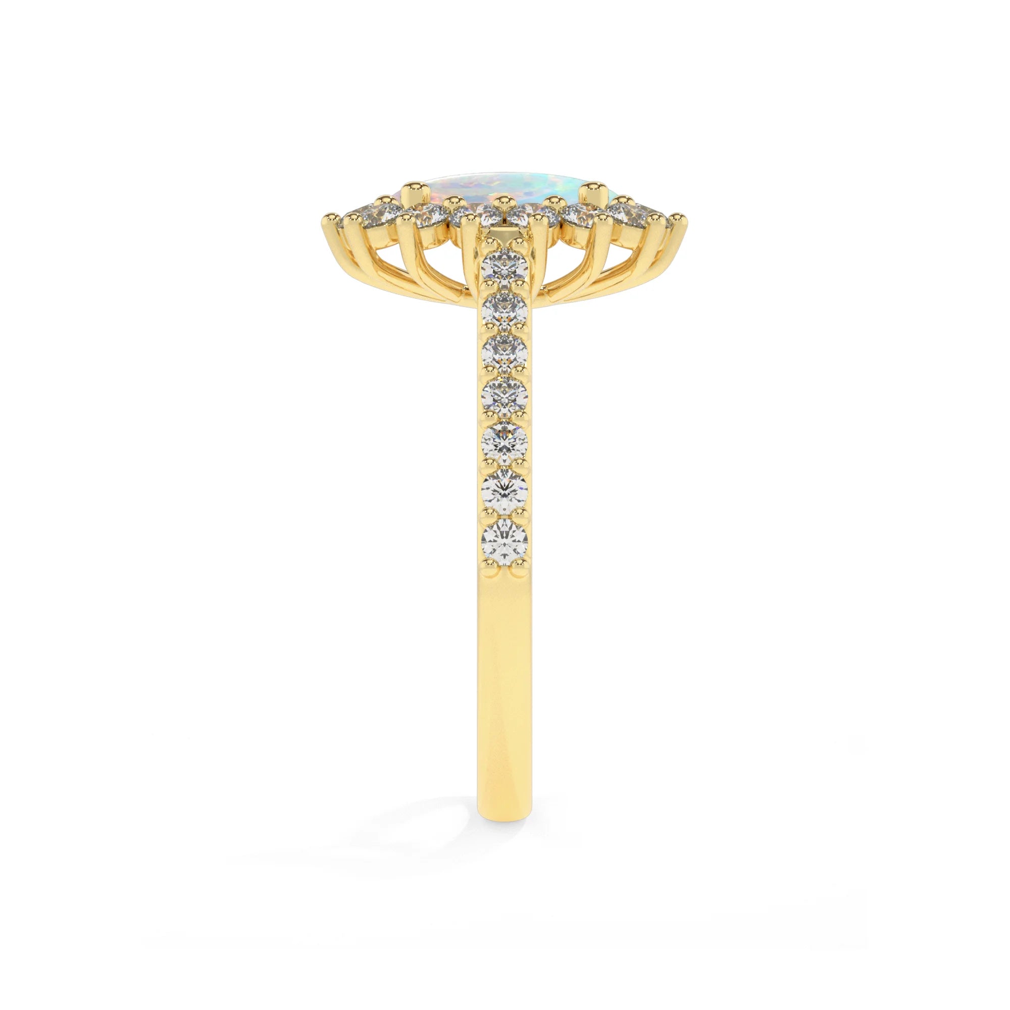 lab grown opal oval solitaire rings in yellow gold 