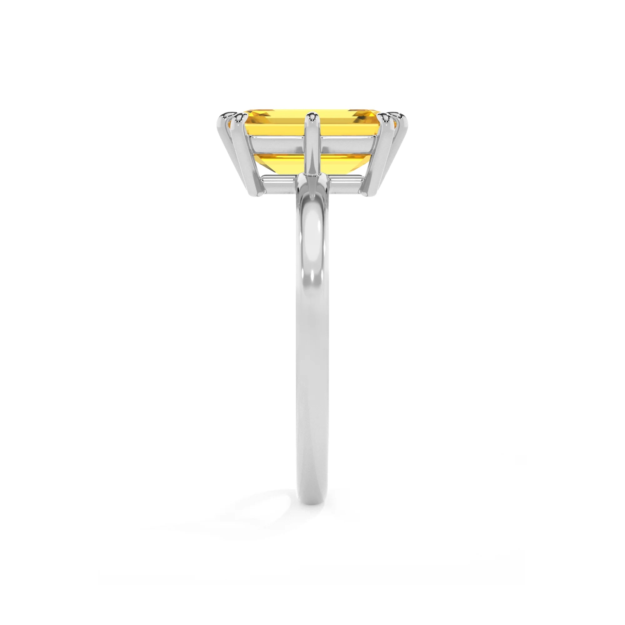 lab grown yellow-sapphire emerald cut solitaire rings in sterling silver 