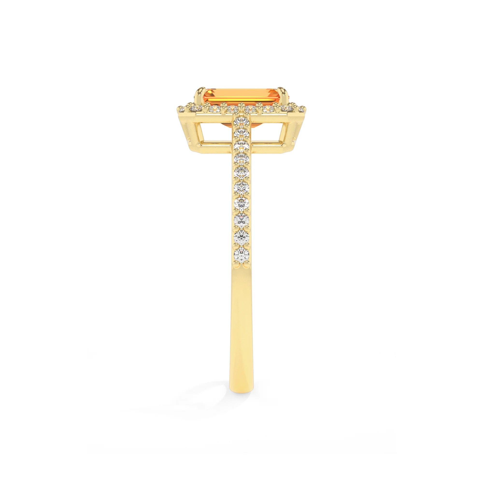 lab grown citrine emerald cut solitaire rings in yellow gold 