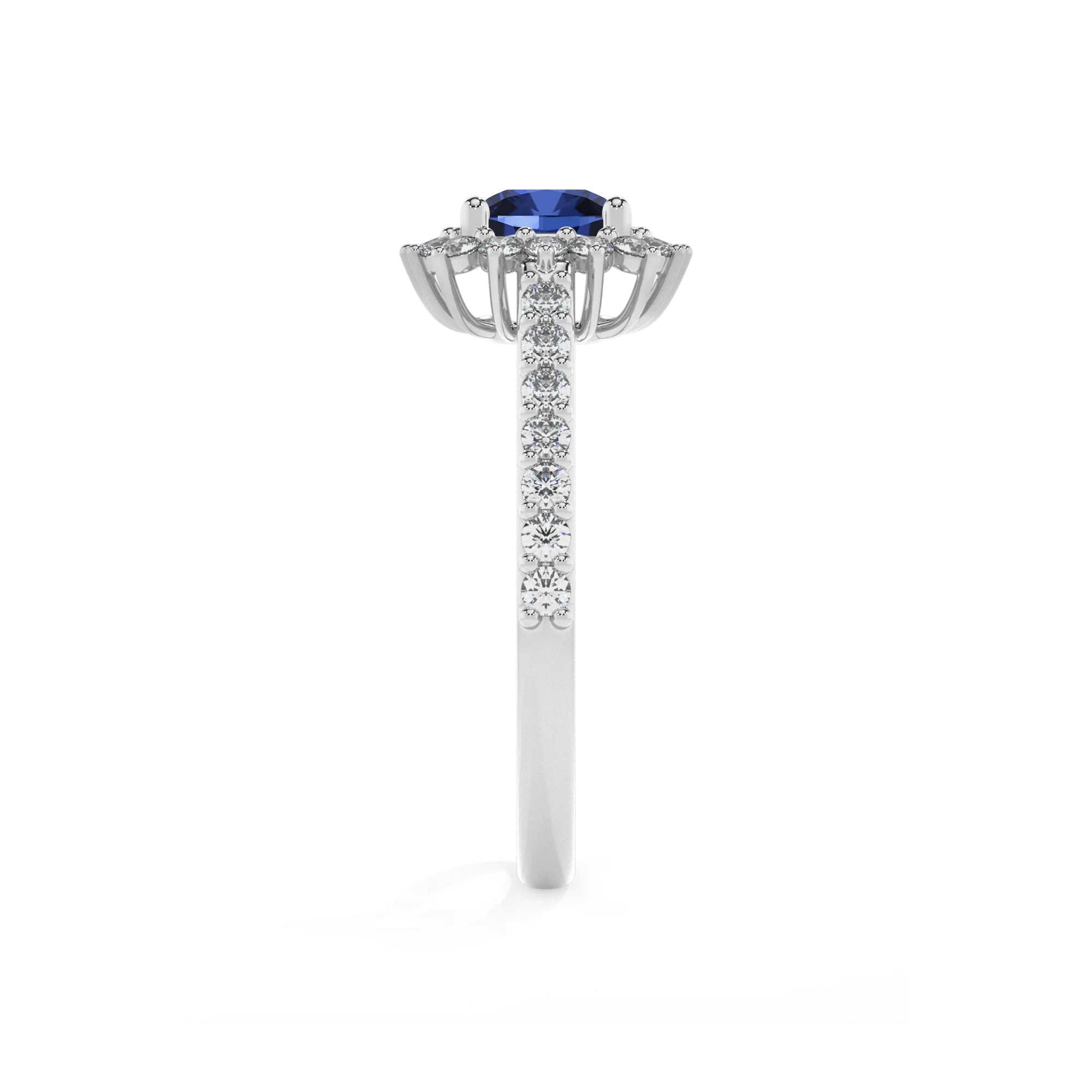 lab grown blue-sapphire cushion solitaire rings in white gold 