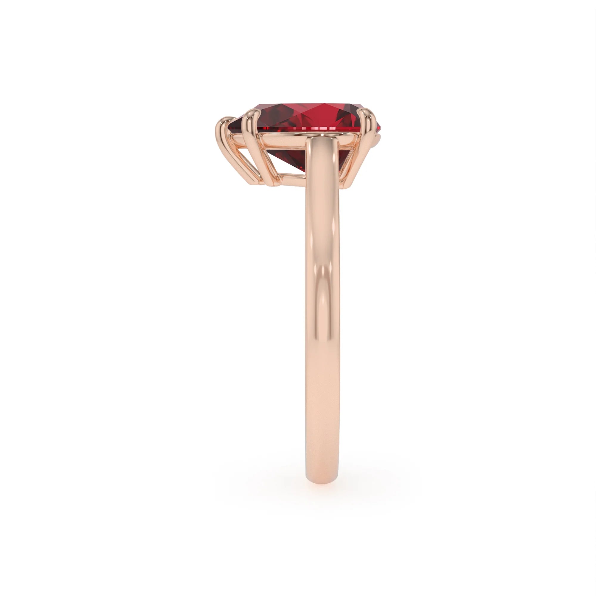 lab grown ruby pear solitaire rings in rose gold 