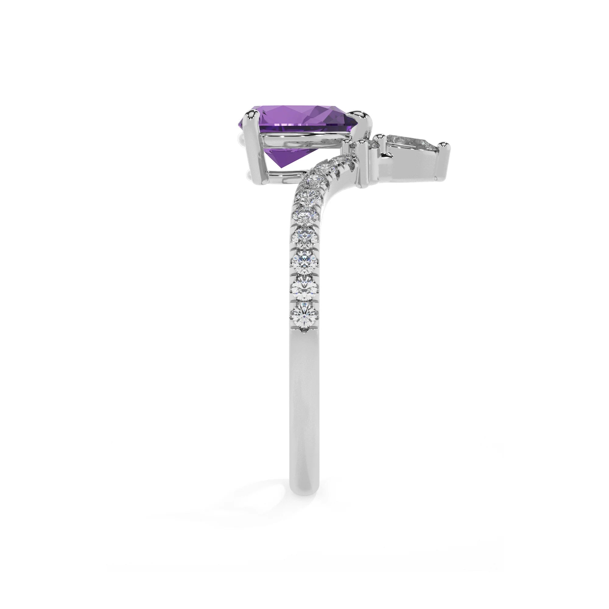 lab grown amethyst pear solitaire rings in white gold 