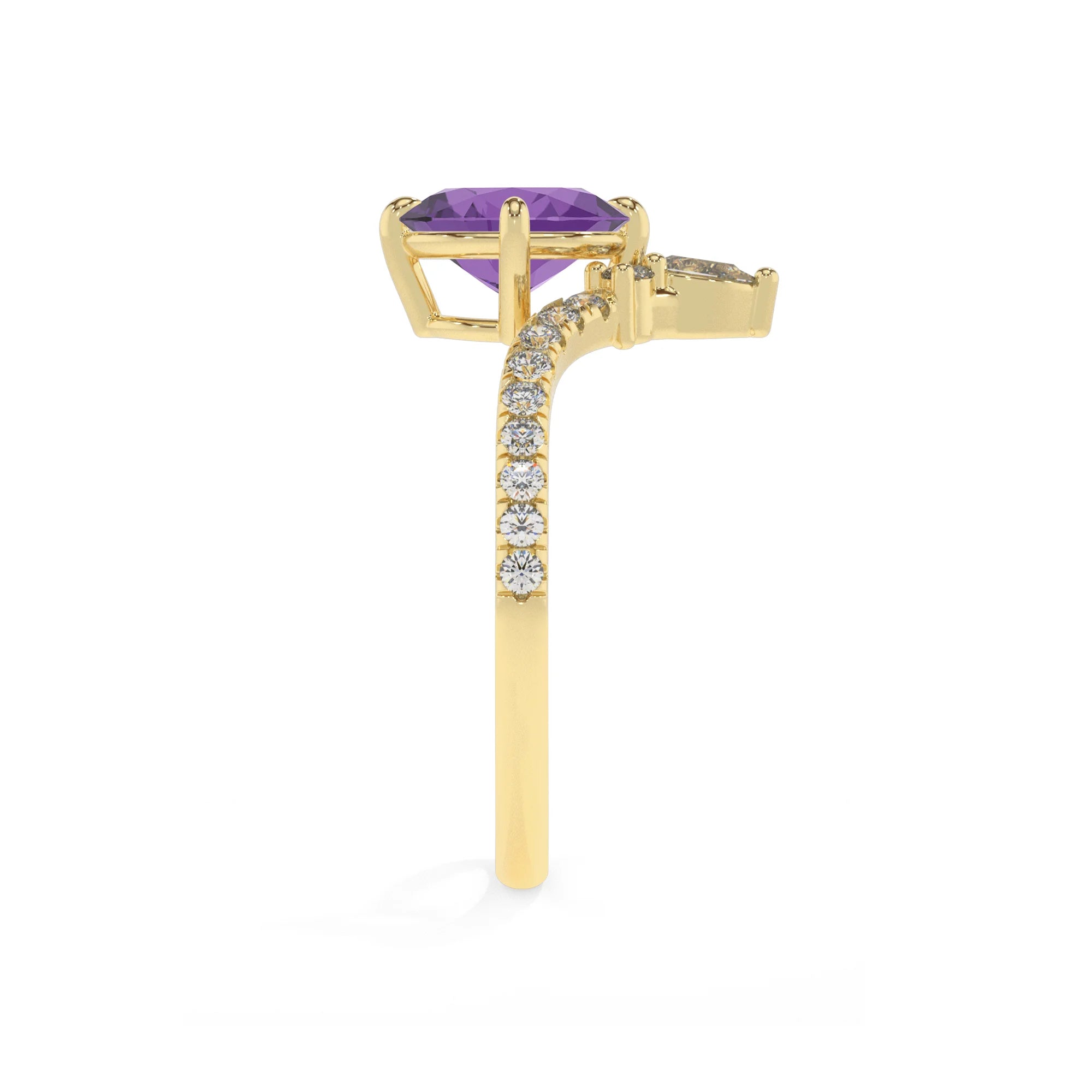 lab grown amethyst oval solitaire rings in yellow gold 