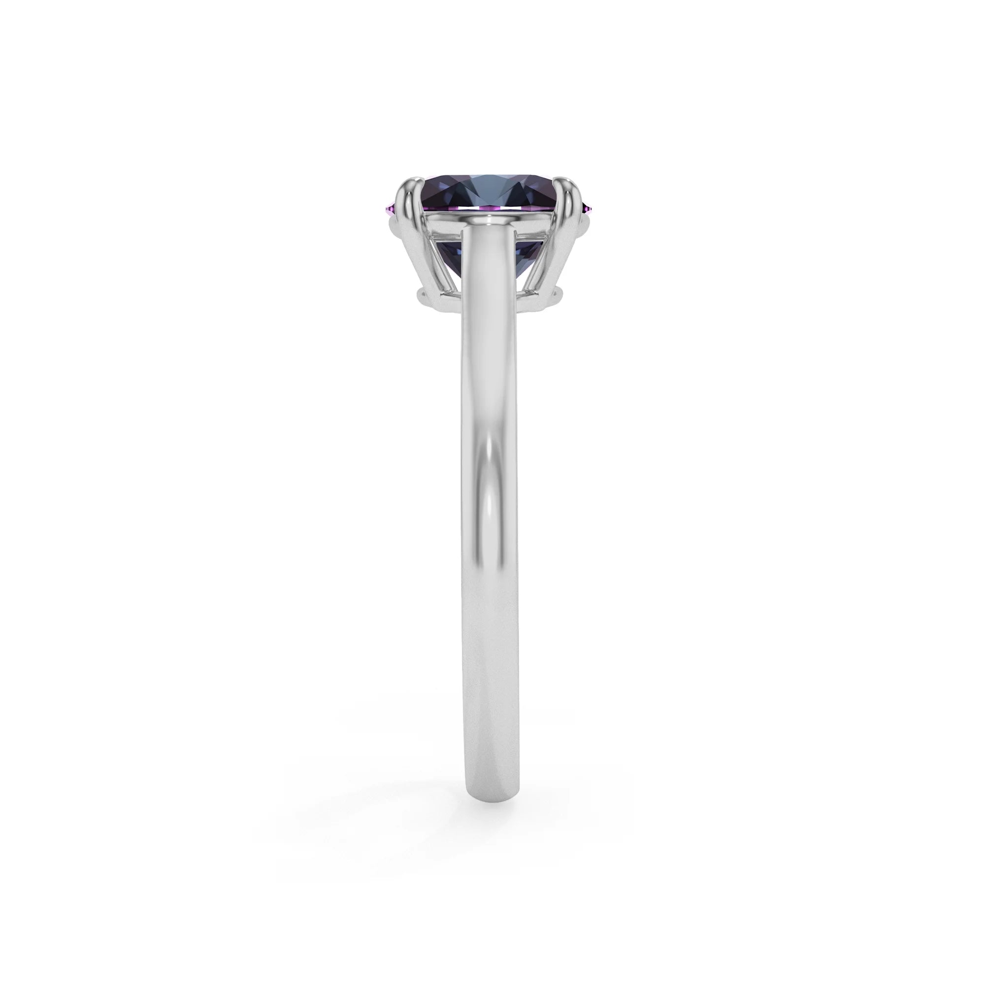 lab grown alexandrite round solitaire rings in sterling silver 