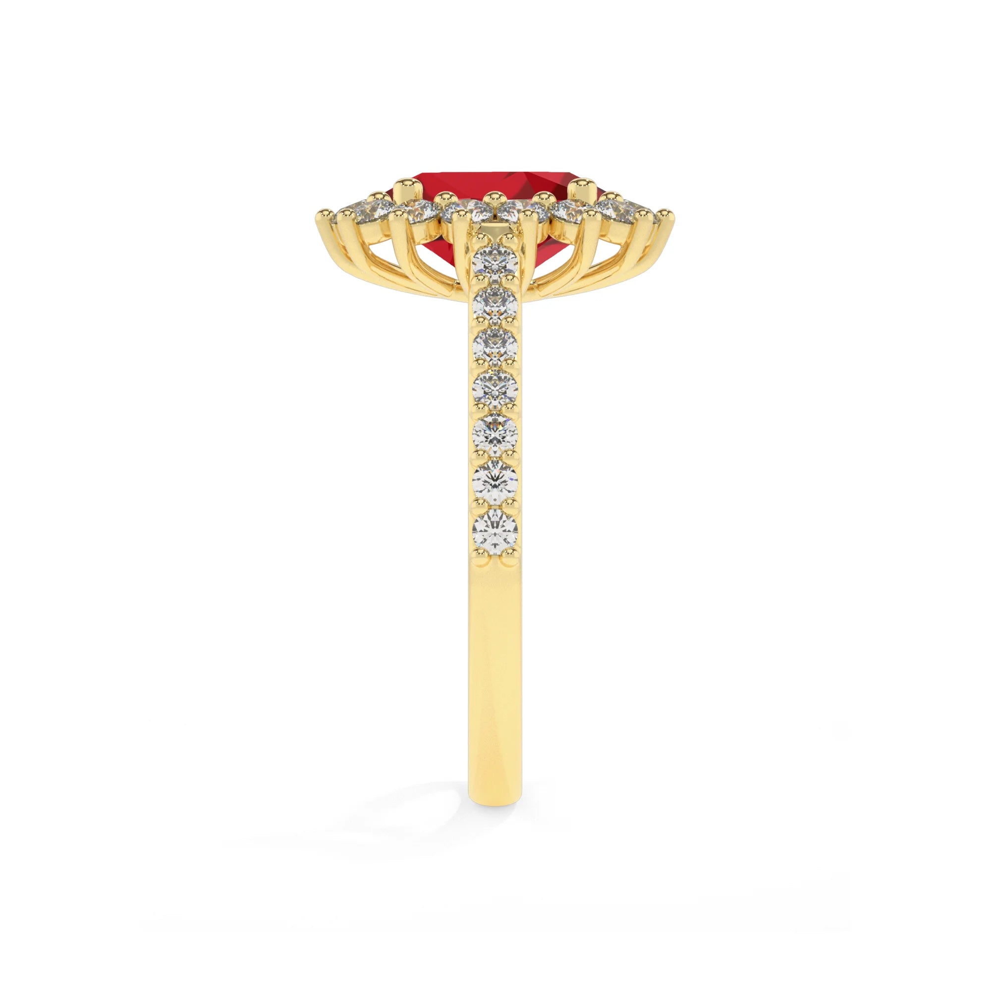 lab grown ruby oval solitaire rings in yellow gold 