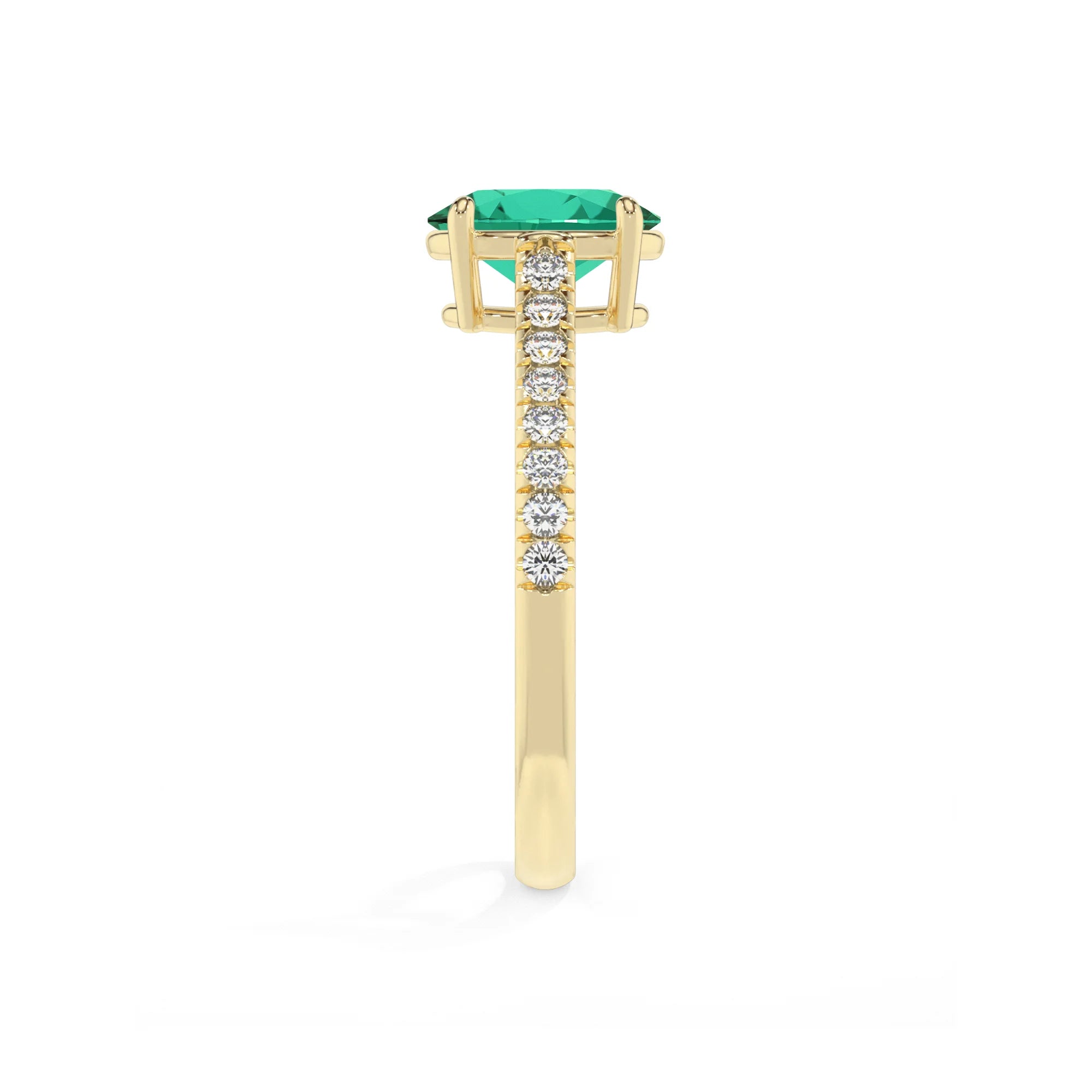 lab grown emerald oval half eternity solitaire engagement rings in yellow gold 