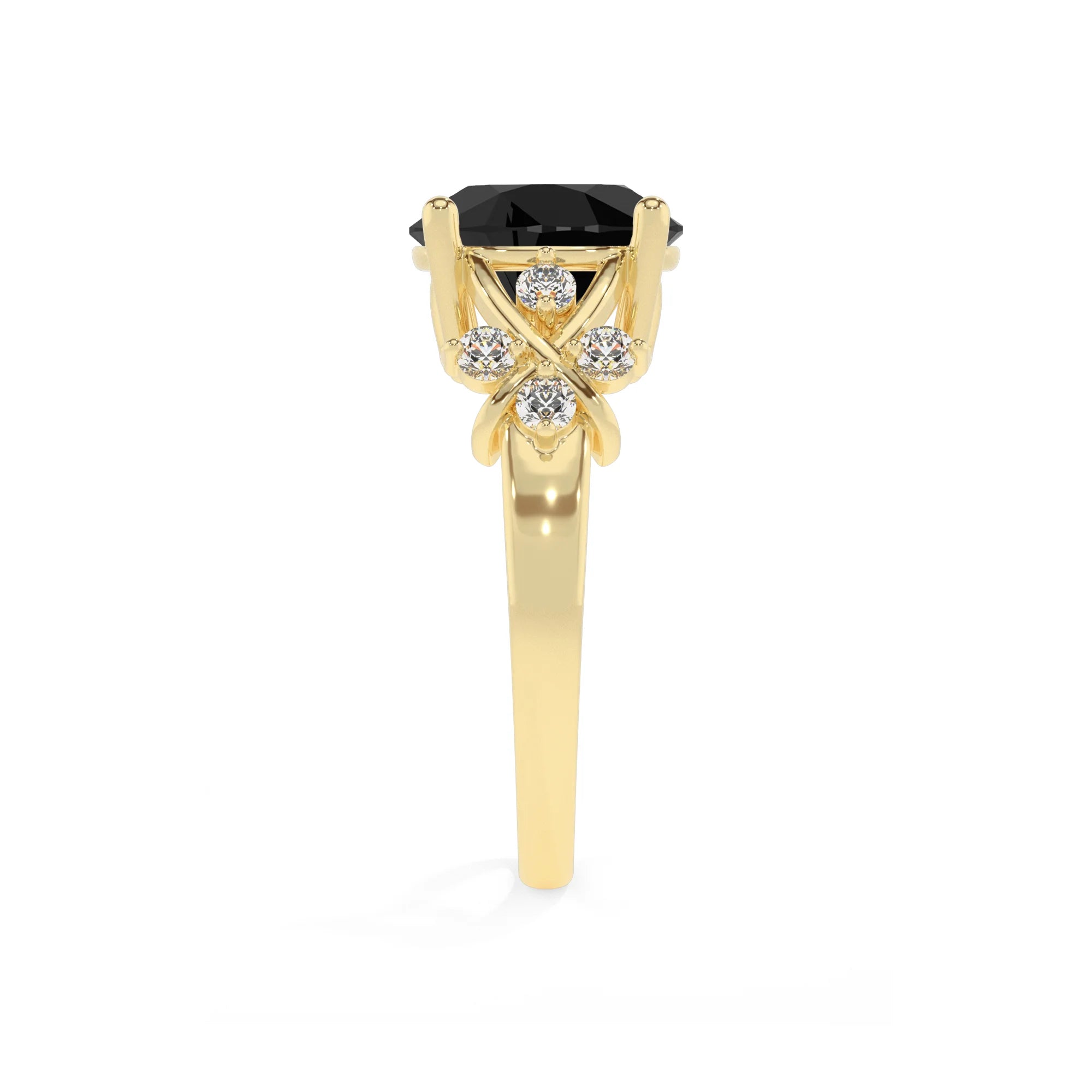 natural black-onyx round solitaire rings in yellow gold 