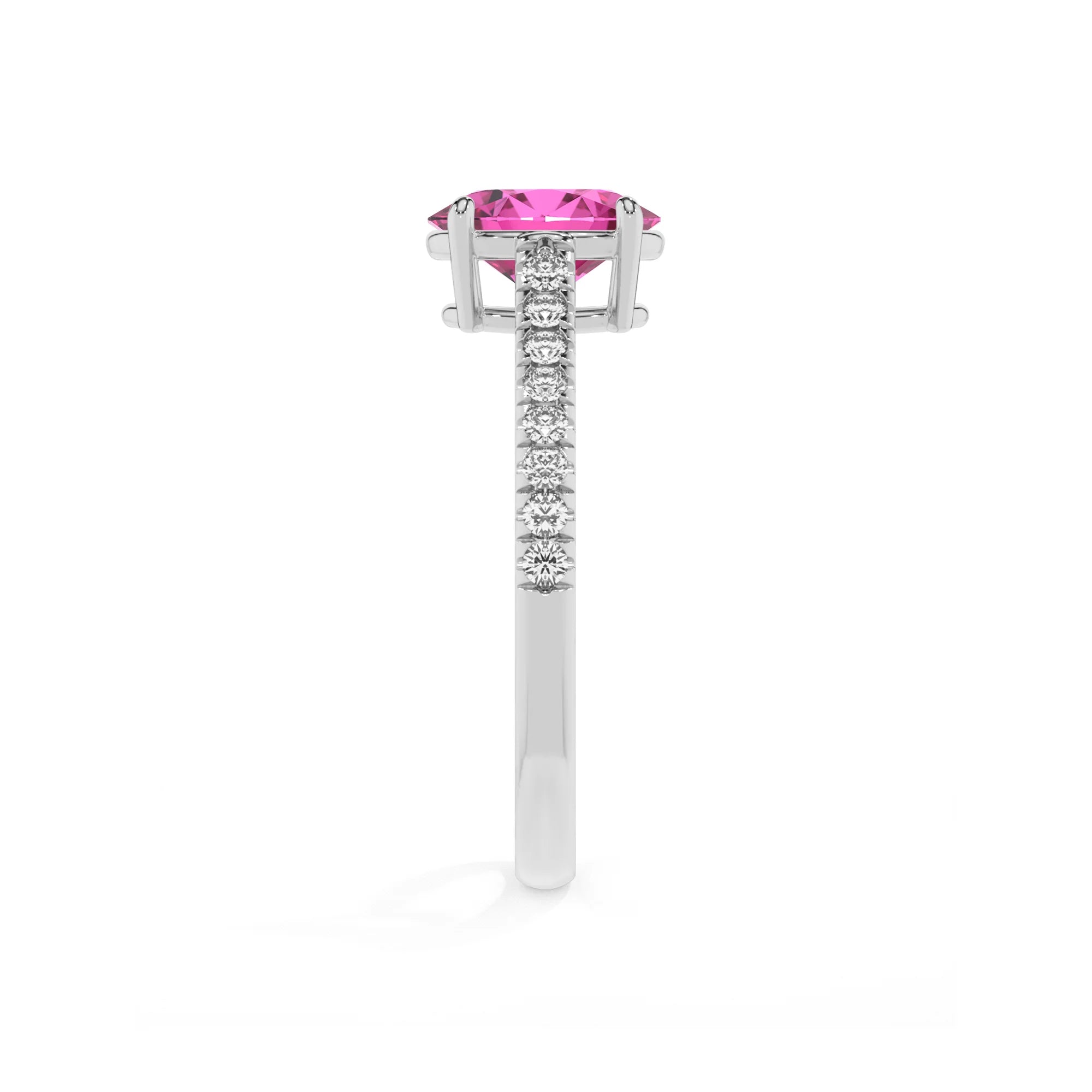 lab grown pink-sapphire oval half eternity solitaire engagement rings in sterling silver 