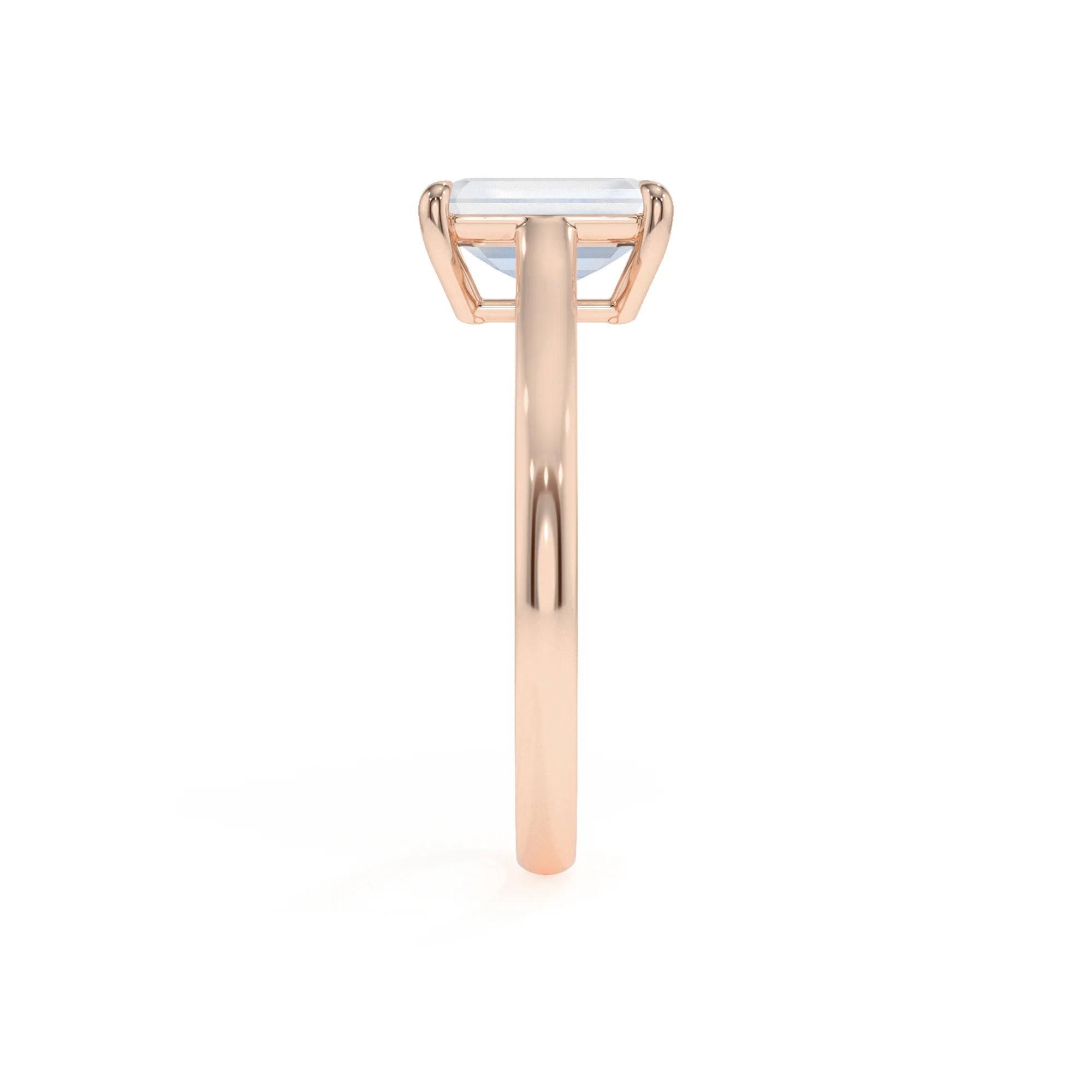 natural rainbow-moonstone emerald cut solitaire rings in rose gold 