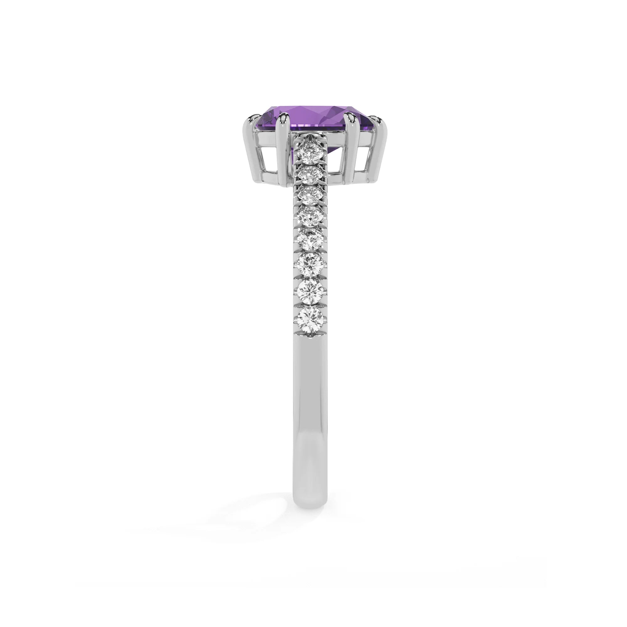 lab grown amethyst pear half eternity solitaire engagement rings in white gold 