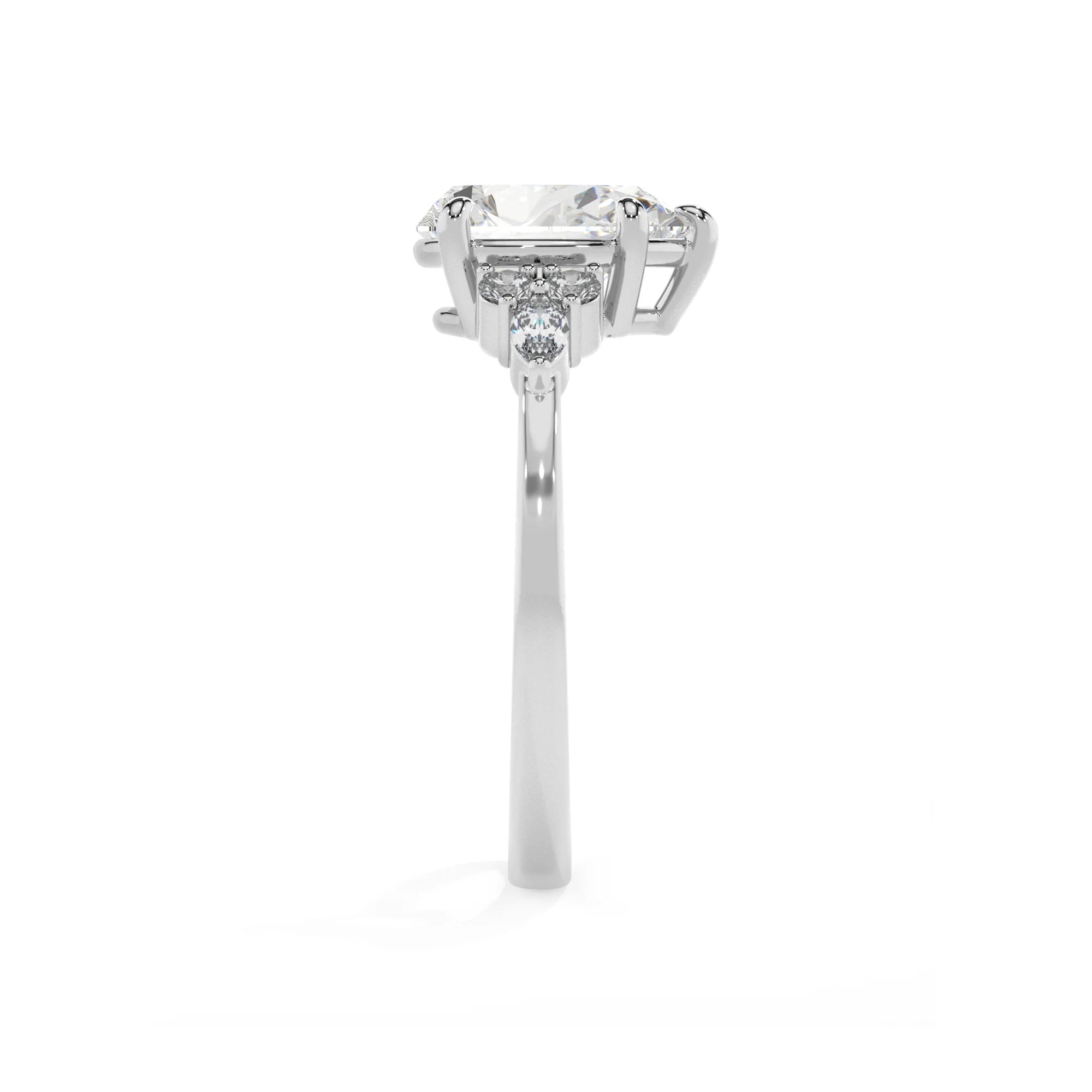 lab grown moissanite pear solitaire rings in platinum 