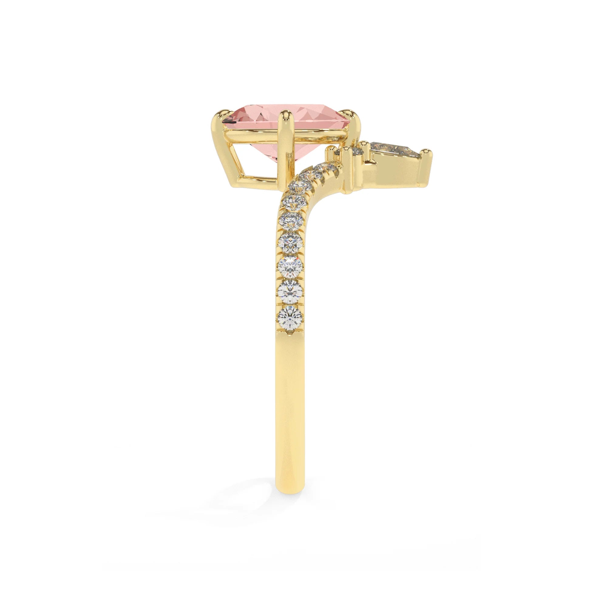 lab grown morganite oval solitaire rings in yellow gold 