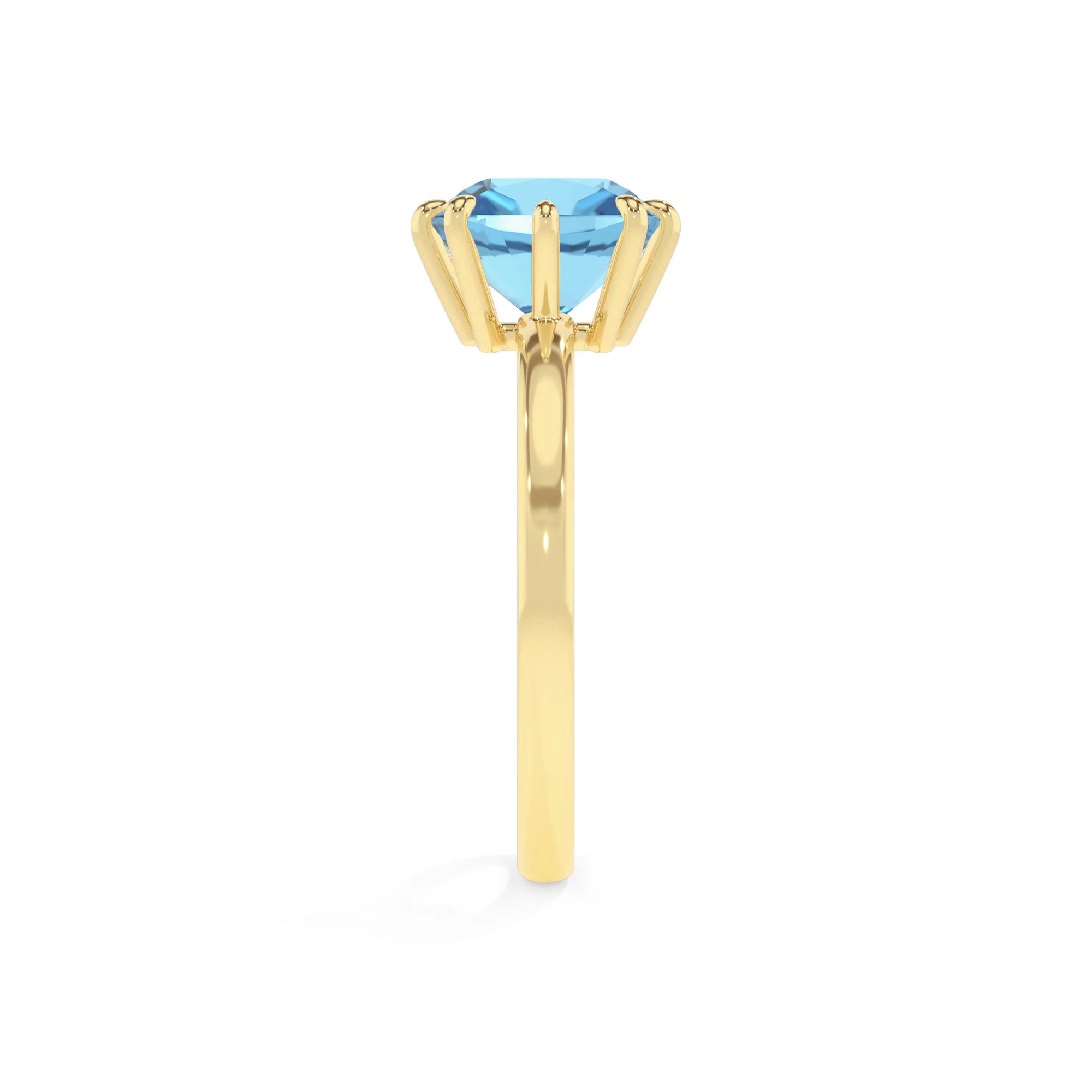 natural swiss-blue-topaz cushion solitaire rings in yellow gold 