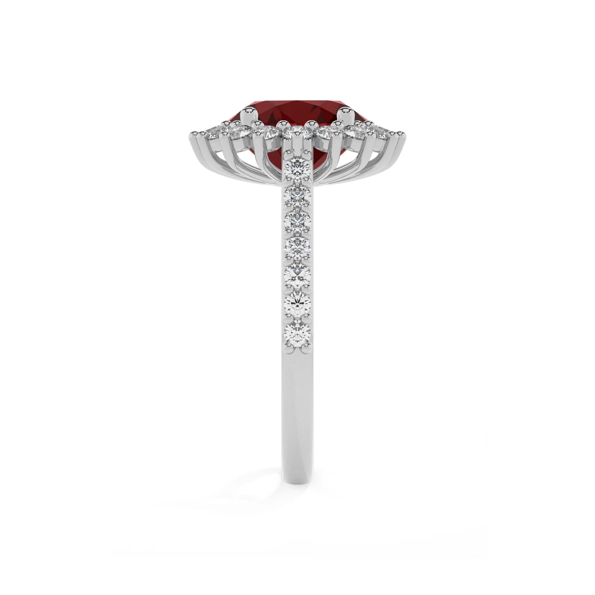 natural garnet round solitaire rings in white gold 