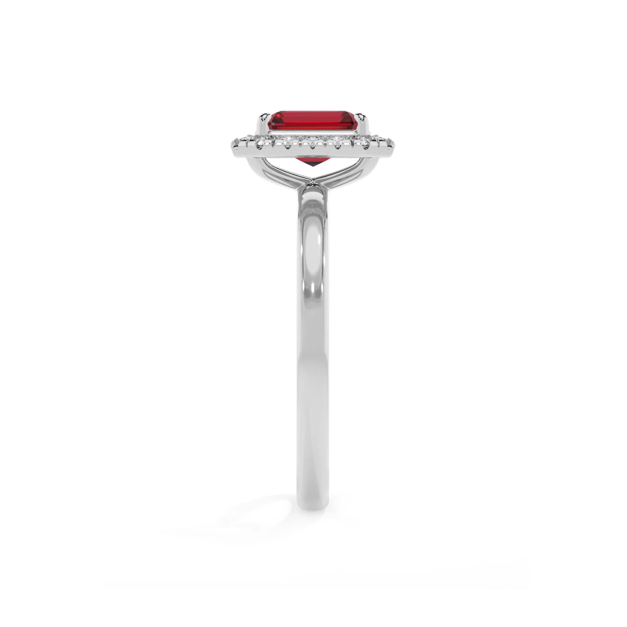 lab grown ruby emerald cut solitaire rings in sterling silver 