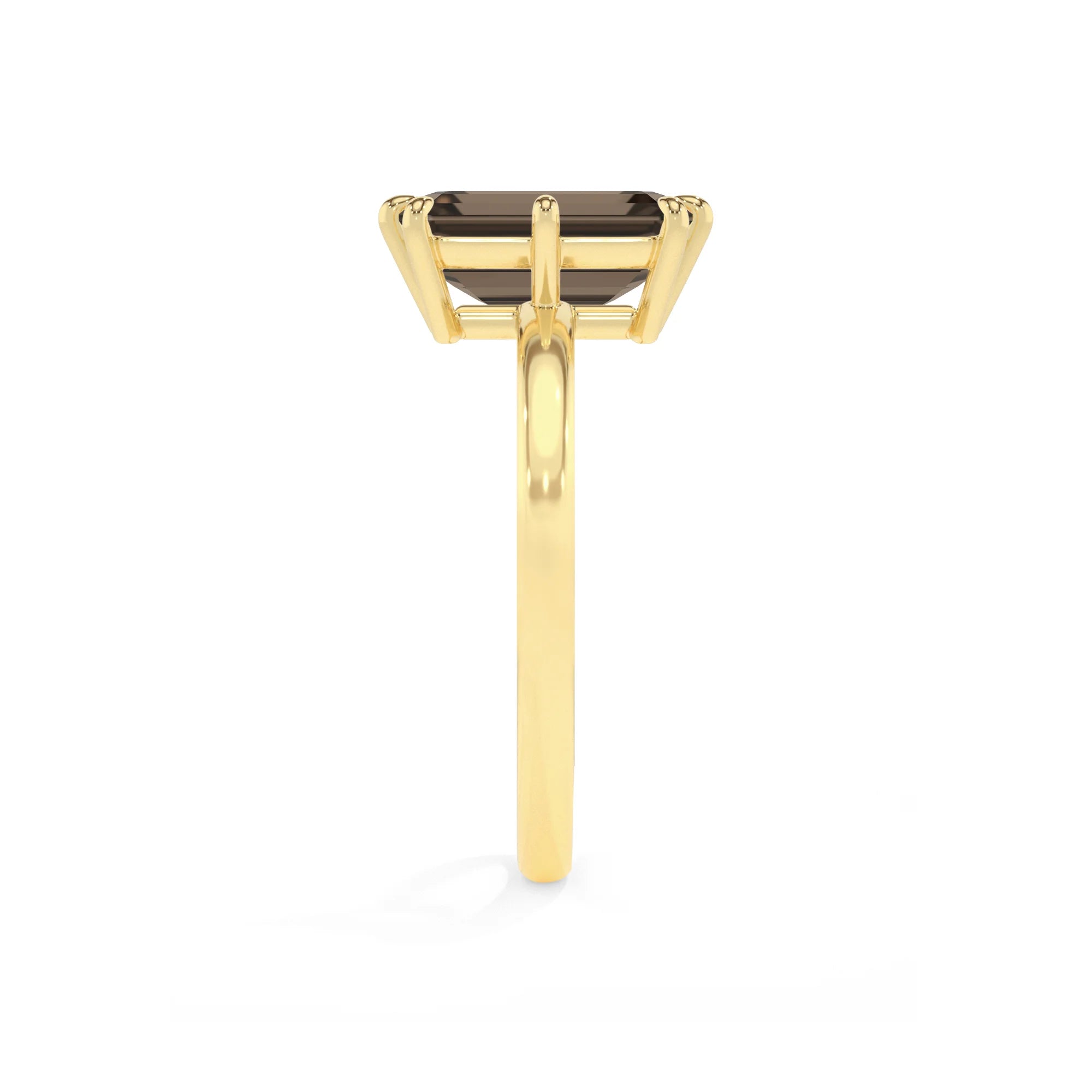 natural smoky-quartz emerald cut solitaire rings in yellow gold 