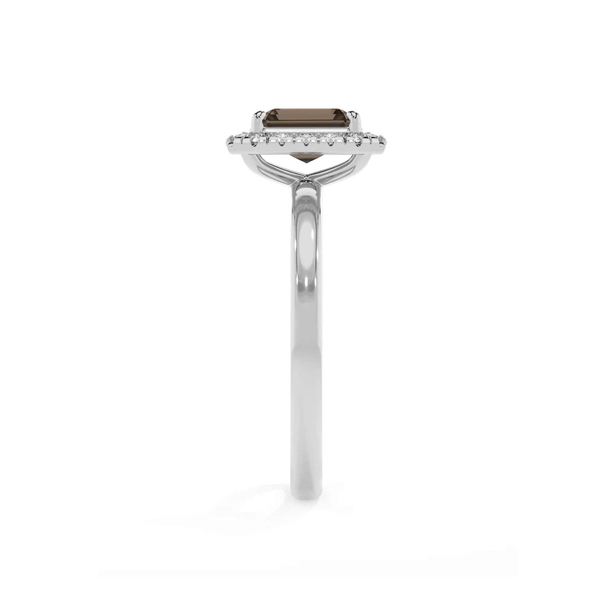 natural smoky-quartz emerald cut solitaire rings in platinum 