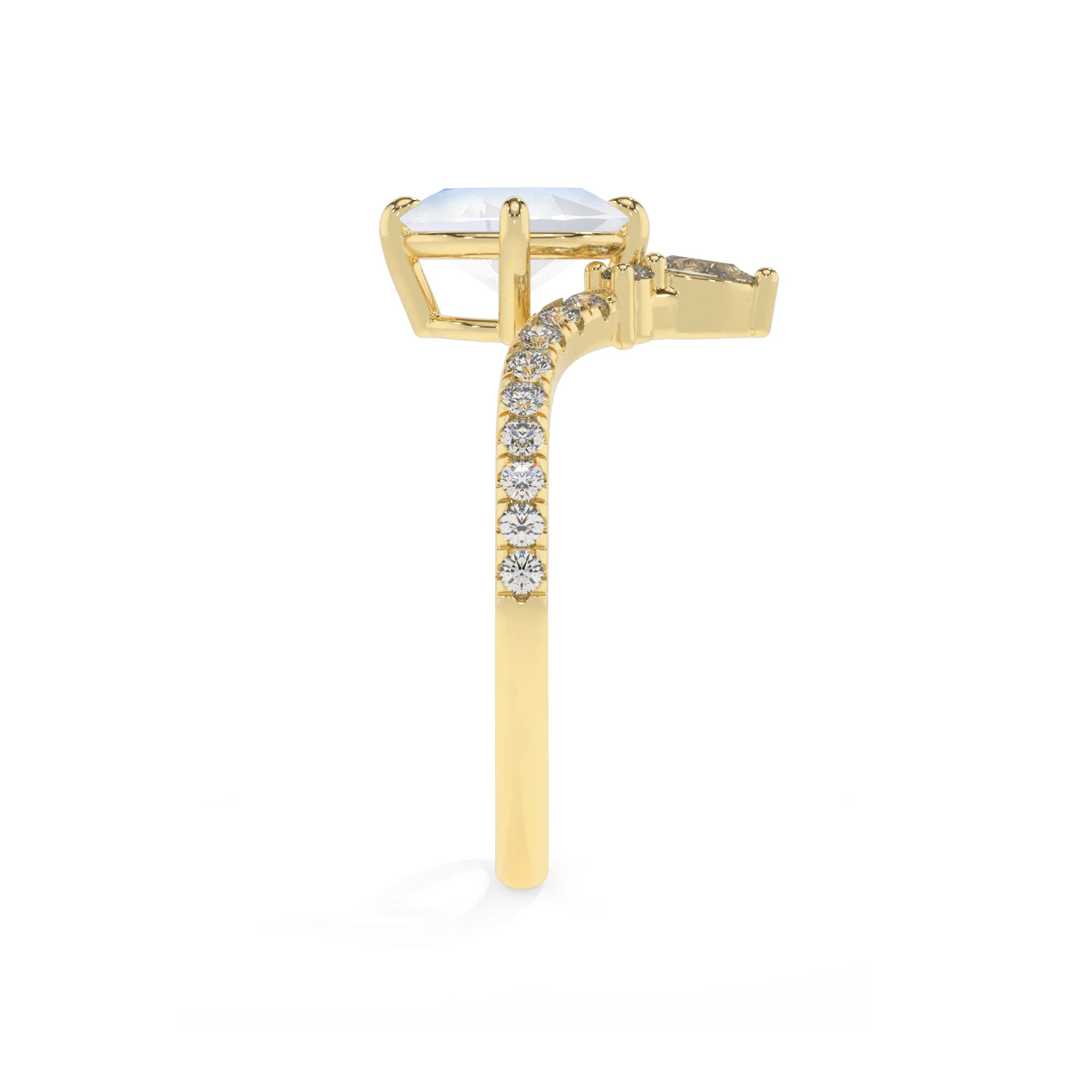 natural rainbow-moonstone oval solitaire rings in yellow gold 