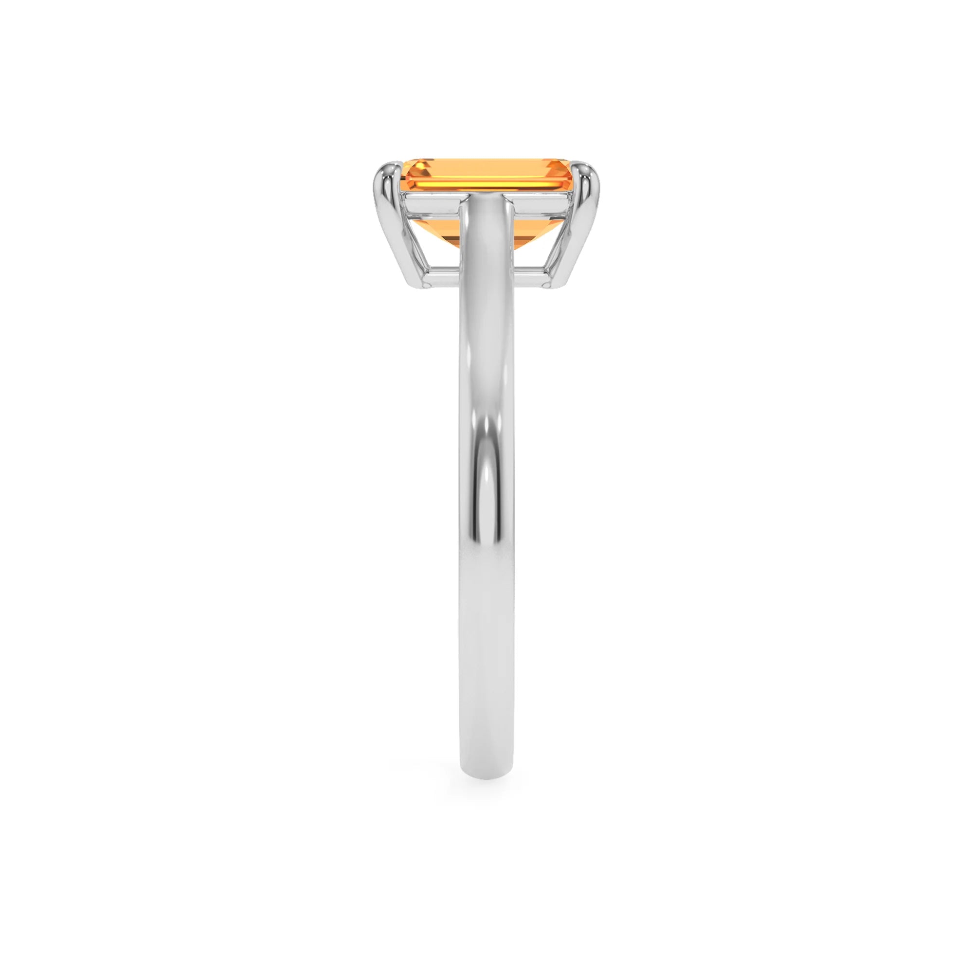 lab grown citrine emerald cut solitaire rings in white gold 