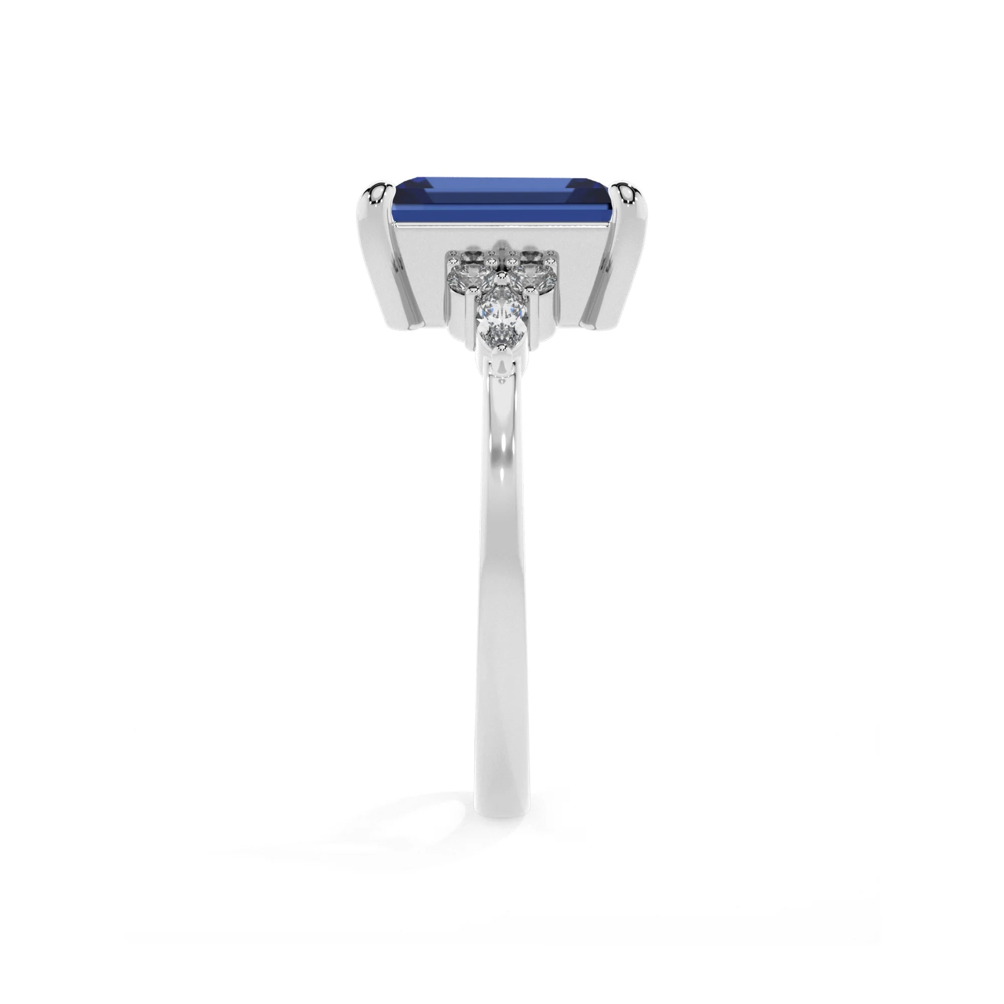 lab grown blue-sapphire emerald cut solitaire rings in sterling silver 
