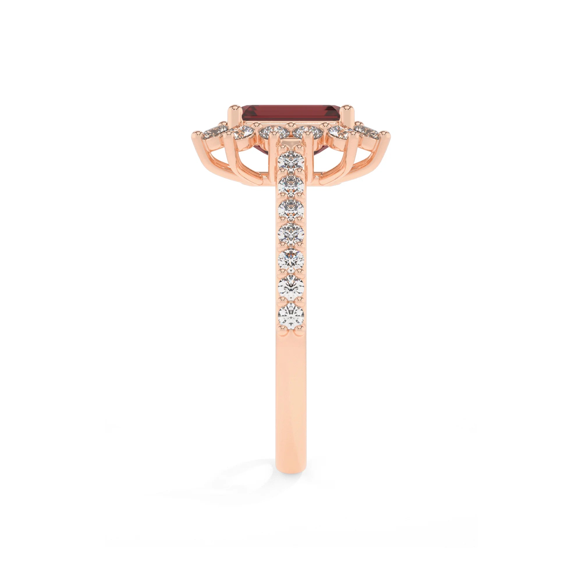natural garnet emerald cut solitaire rings in rose gold 