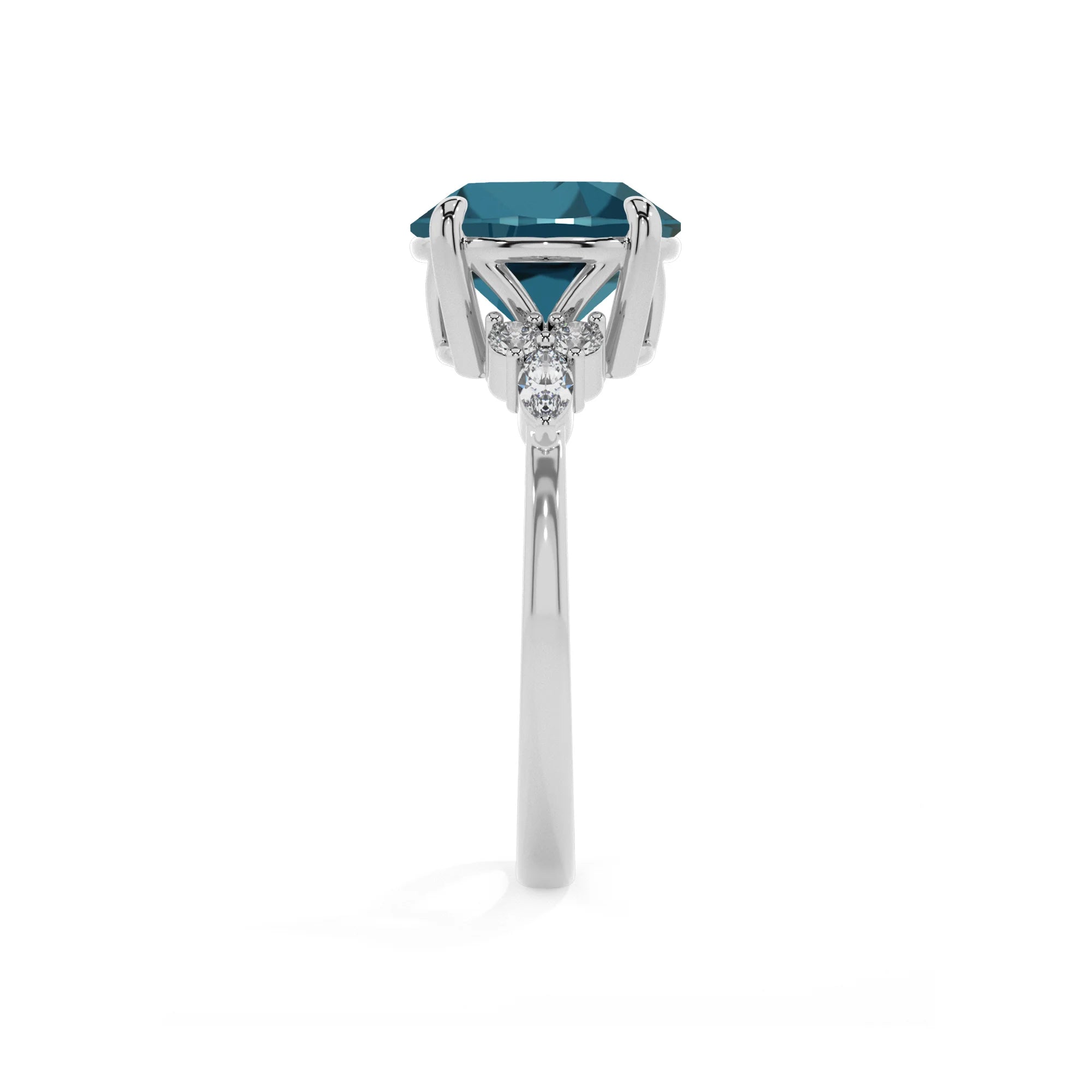 natural london-blue-topaz round solitaire rings in platinum 