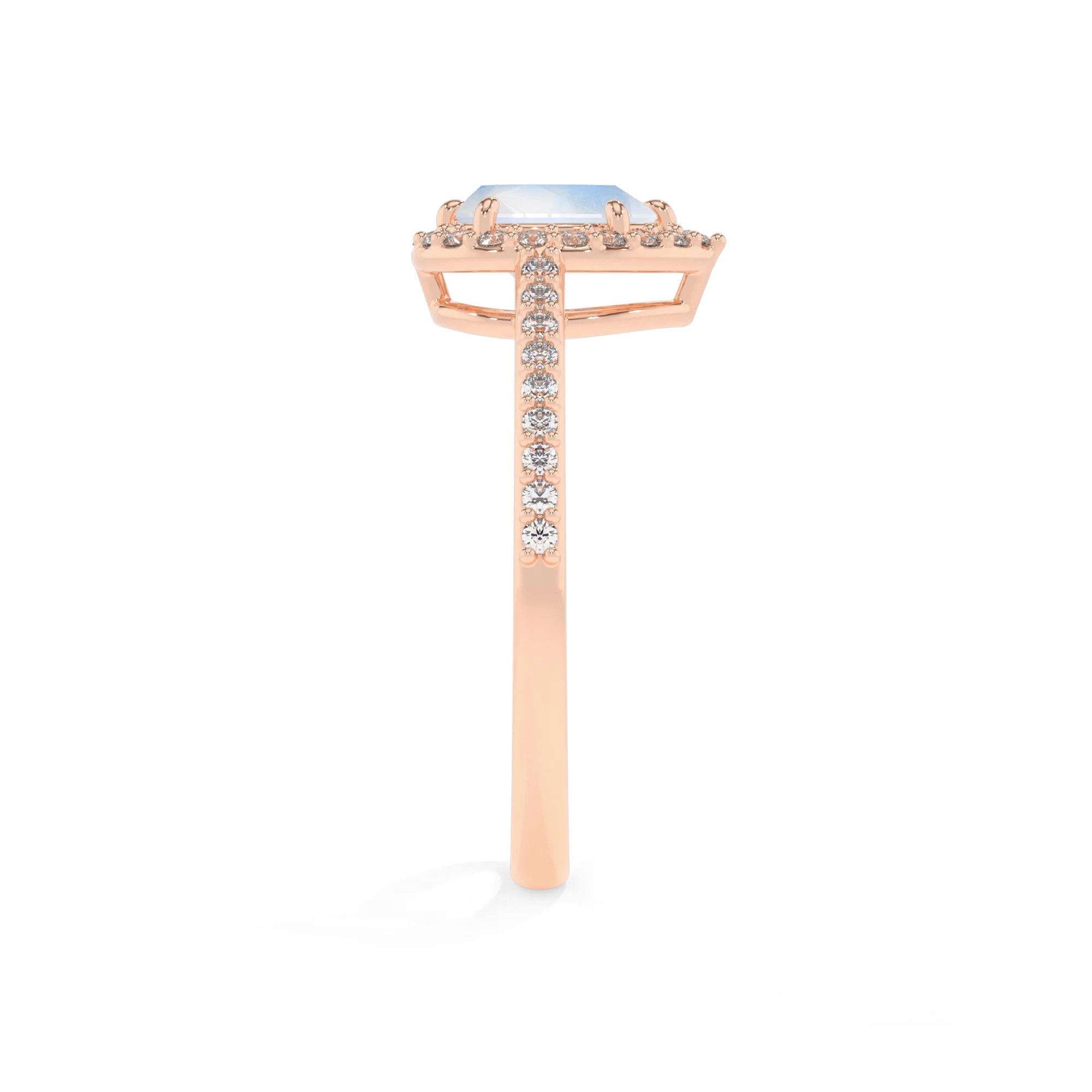 natural rainbow-moonstone pear solitaire rings in rose gold 