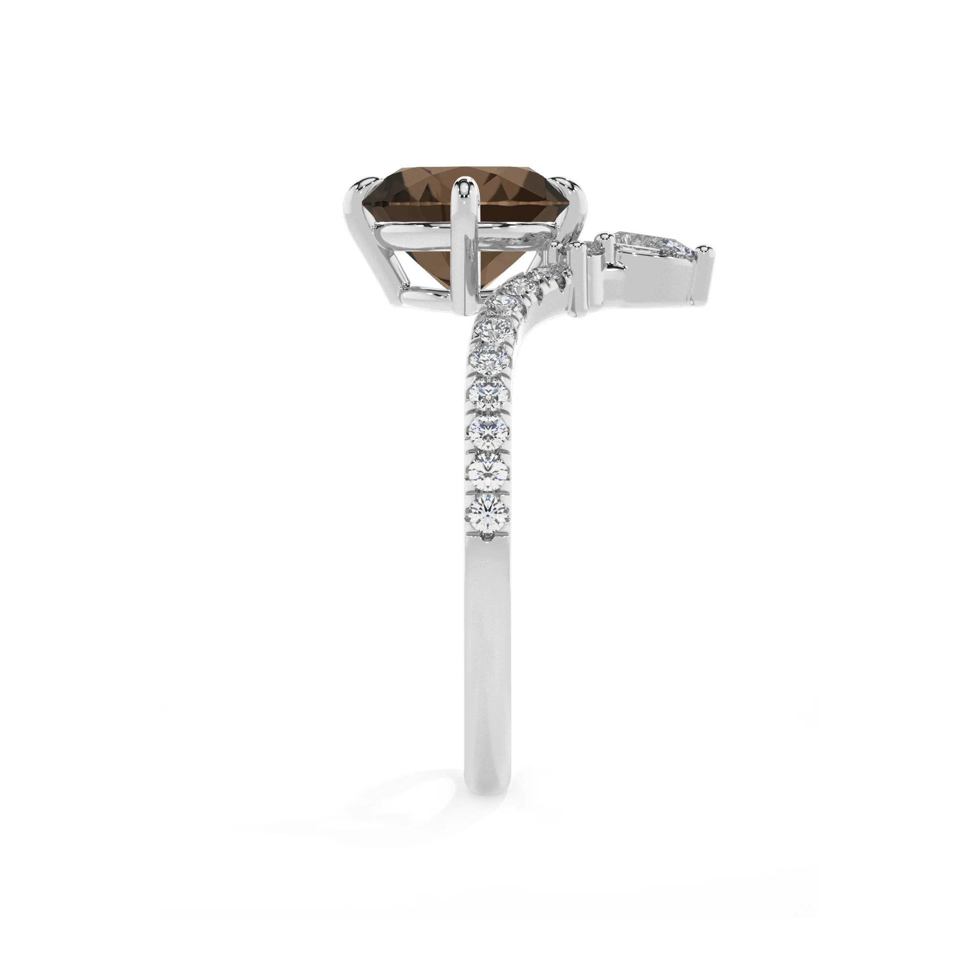 natural smoky-quartz round solitaire rings in platinum 