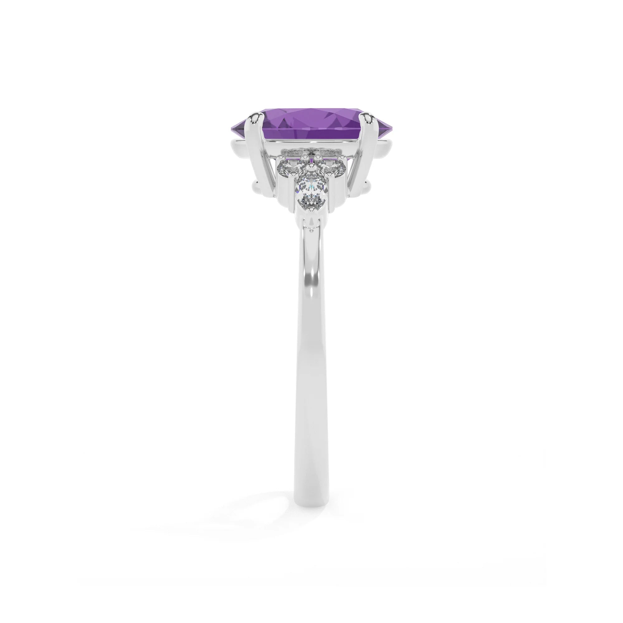 lab grown amethyst oval solitaire rings in sterling silver 