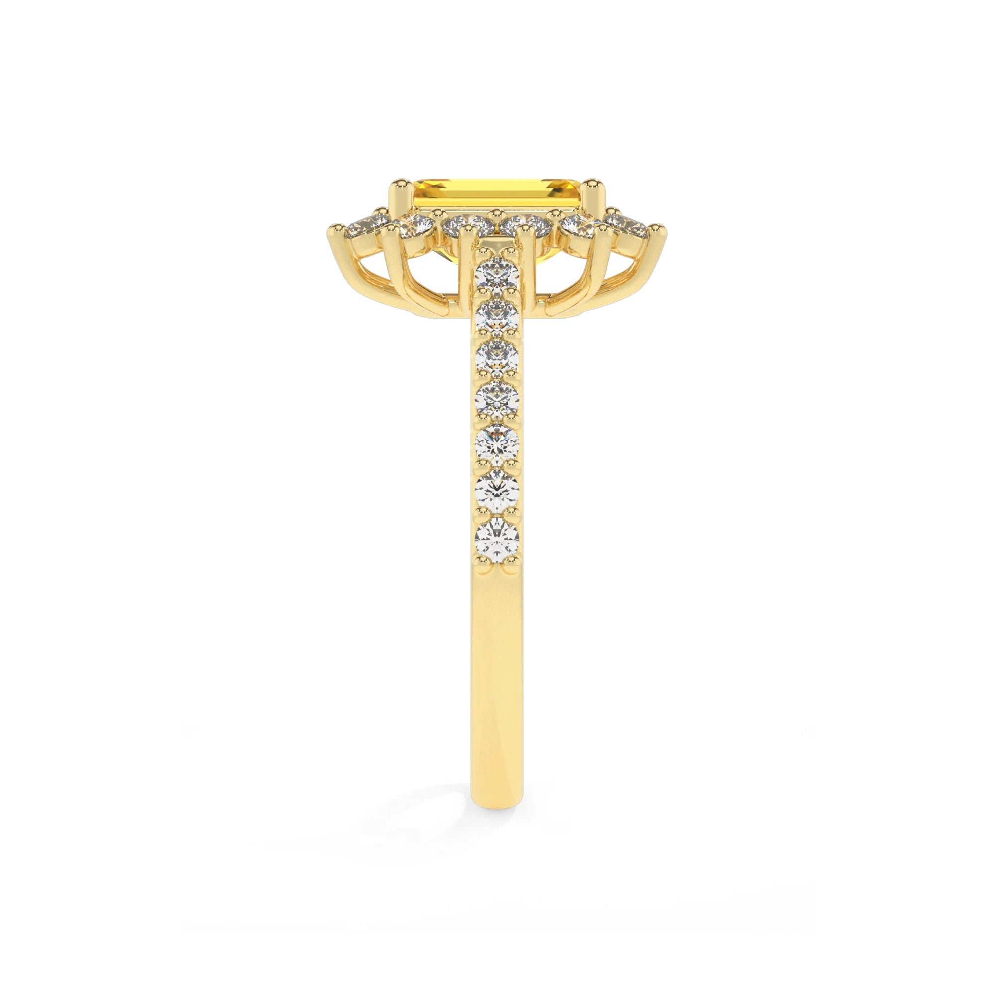 lab grown yellow-sapphire emerald cut solitaire rings in yellow gold 