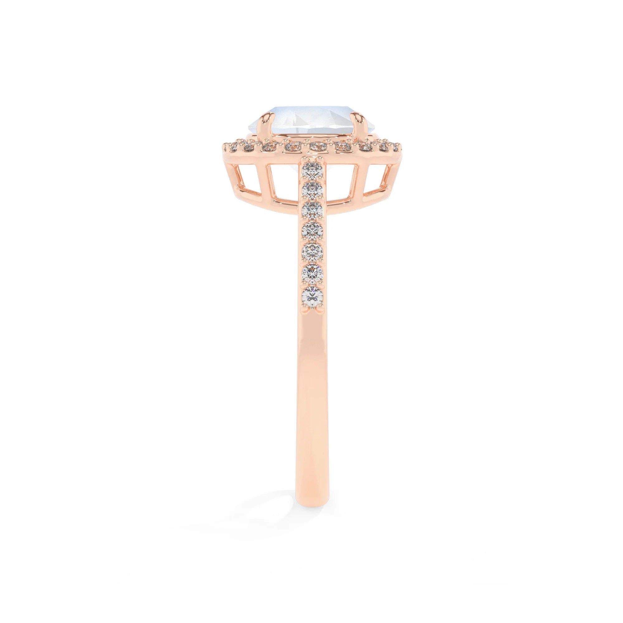 natural rainbow-moonstone round solitaire rings in rose gold 